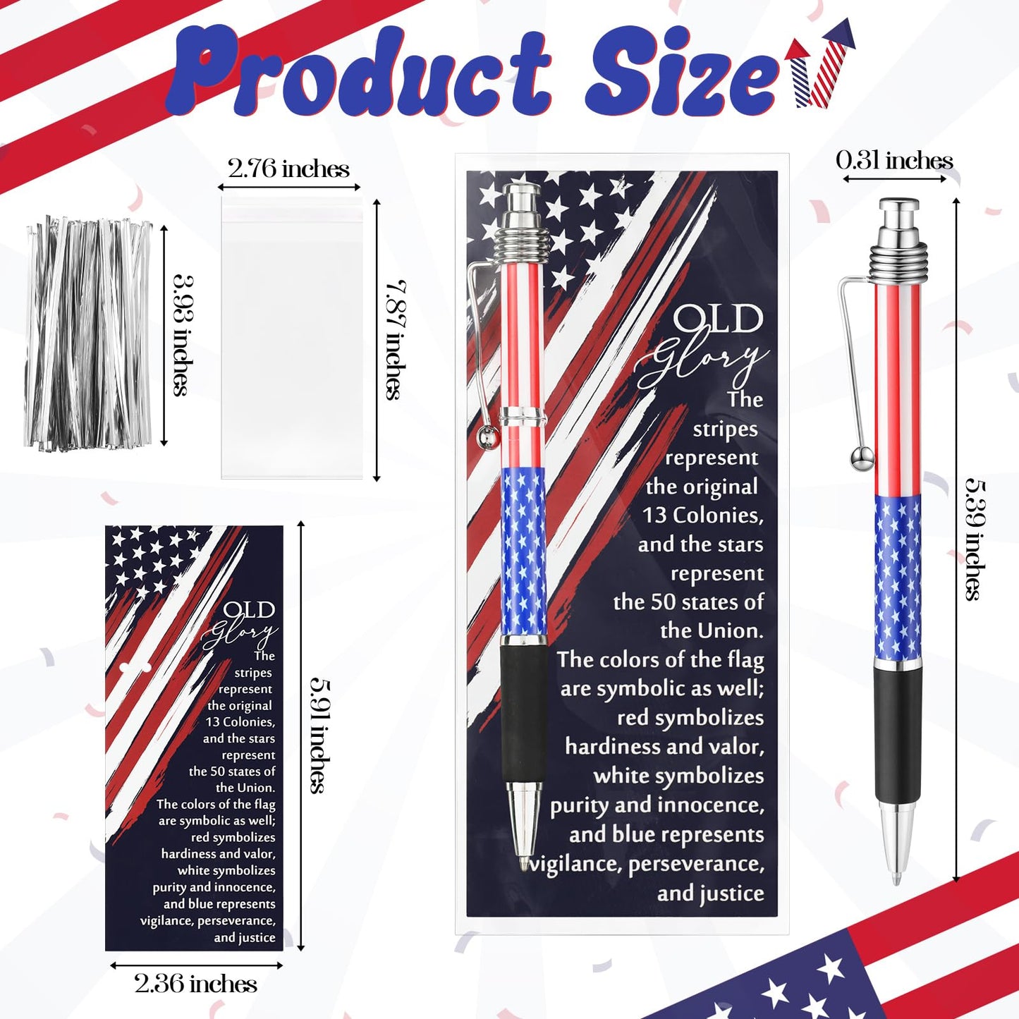 Motiskyy 100 Sets Patriotic Memorial Day Gifts American Flag Ballpoint Pens Bulk 4th of July Pen with Bookmarks 250th Anniversary Party Favors for Independence Day Veterans Souvenirs Decoration