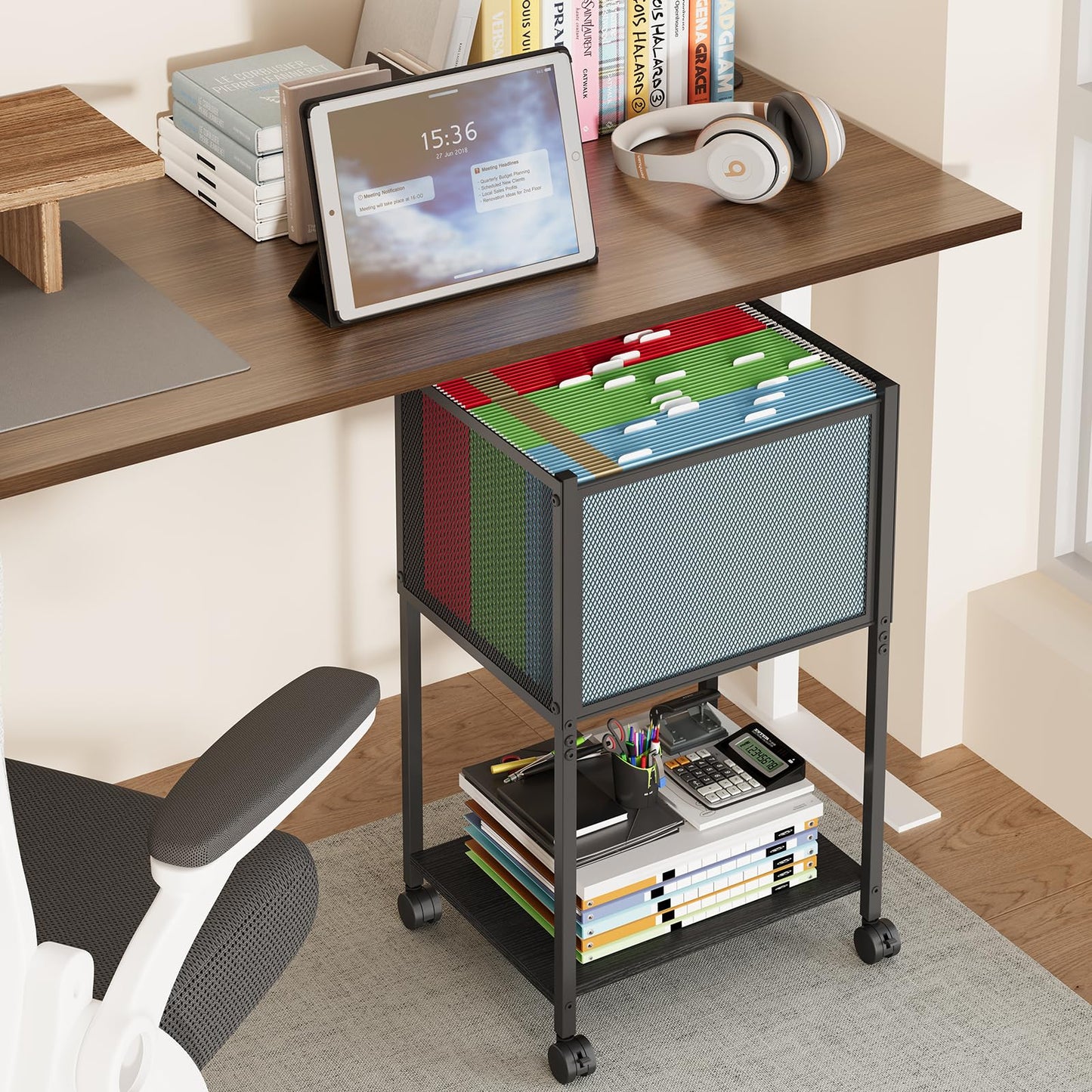 Sbanmao Letter/Legal Rolling File Cart, Narrow Mobile File Cabinet with Wheels Hanging Files, Metal Hanging File Folder Cart File Organizer Under Desk Storage for Home Office, Black