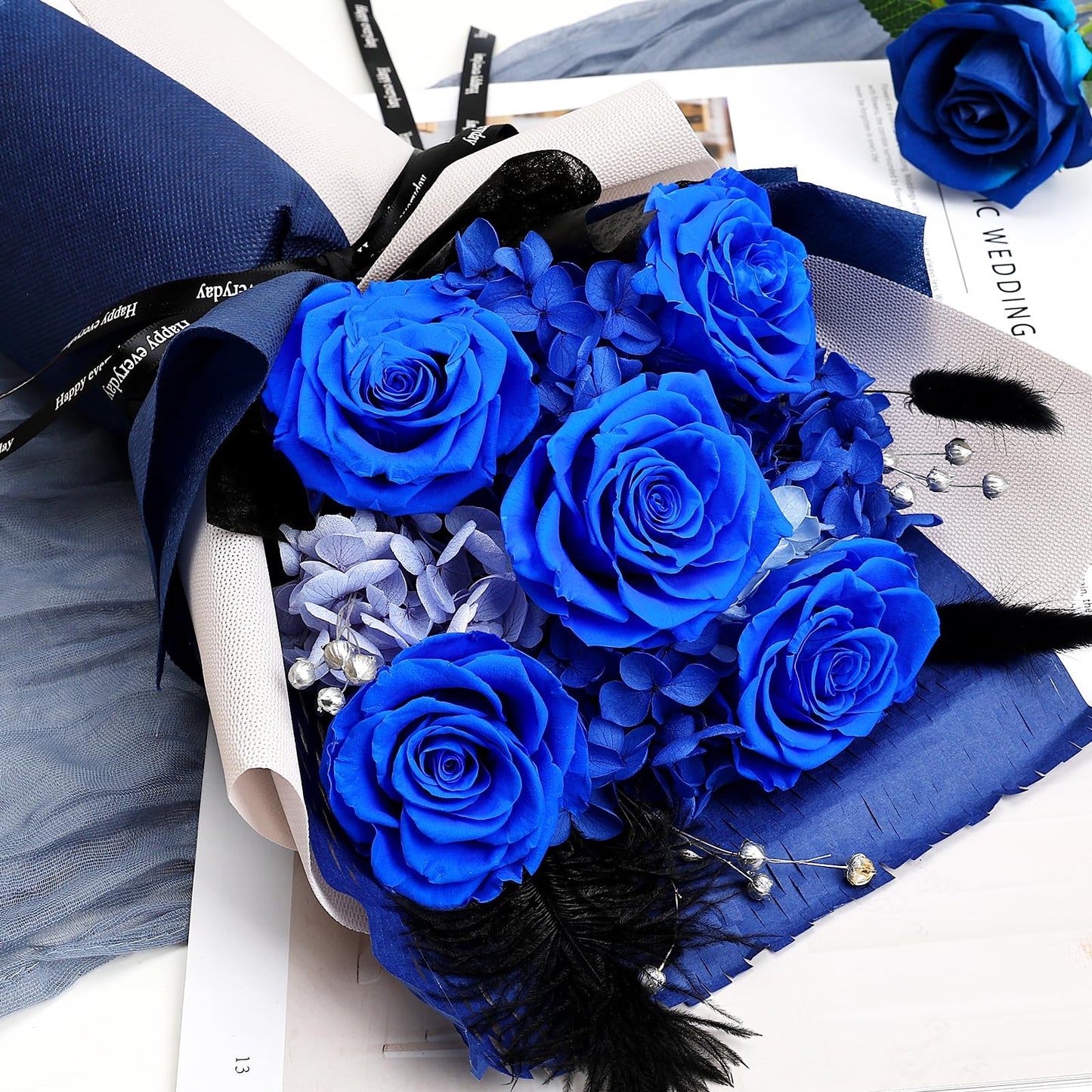 Tobilu Graduation Flowers Bouquet - Father Day Gifts Royal Blue Real Eternal Preserved Roses with Gift Box Card for Women Men Wife Birthday Anniversary Valentine