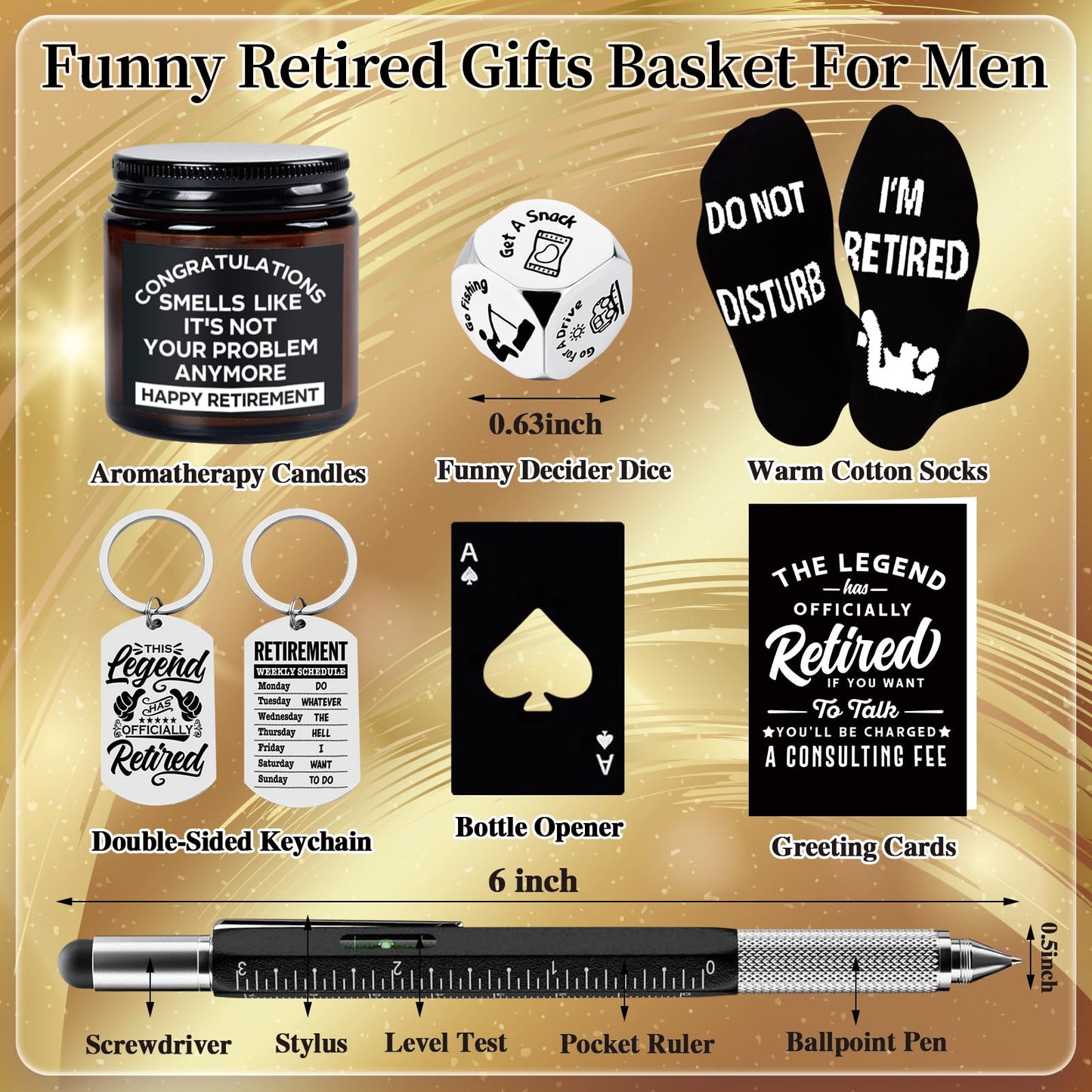SIXVALA 10 Pcs Retirement Gifts for Men 2026, This Legend Has Retired, Happy Retirement Gifts for Dad, Grandpa, Coworker, Teachers, Boss, Friends, Retirees, 20 Oz Tumbler Best Retirement Gifts Basket