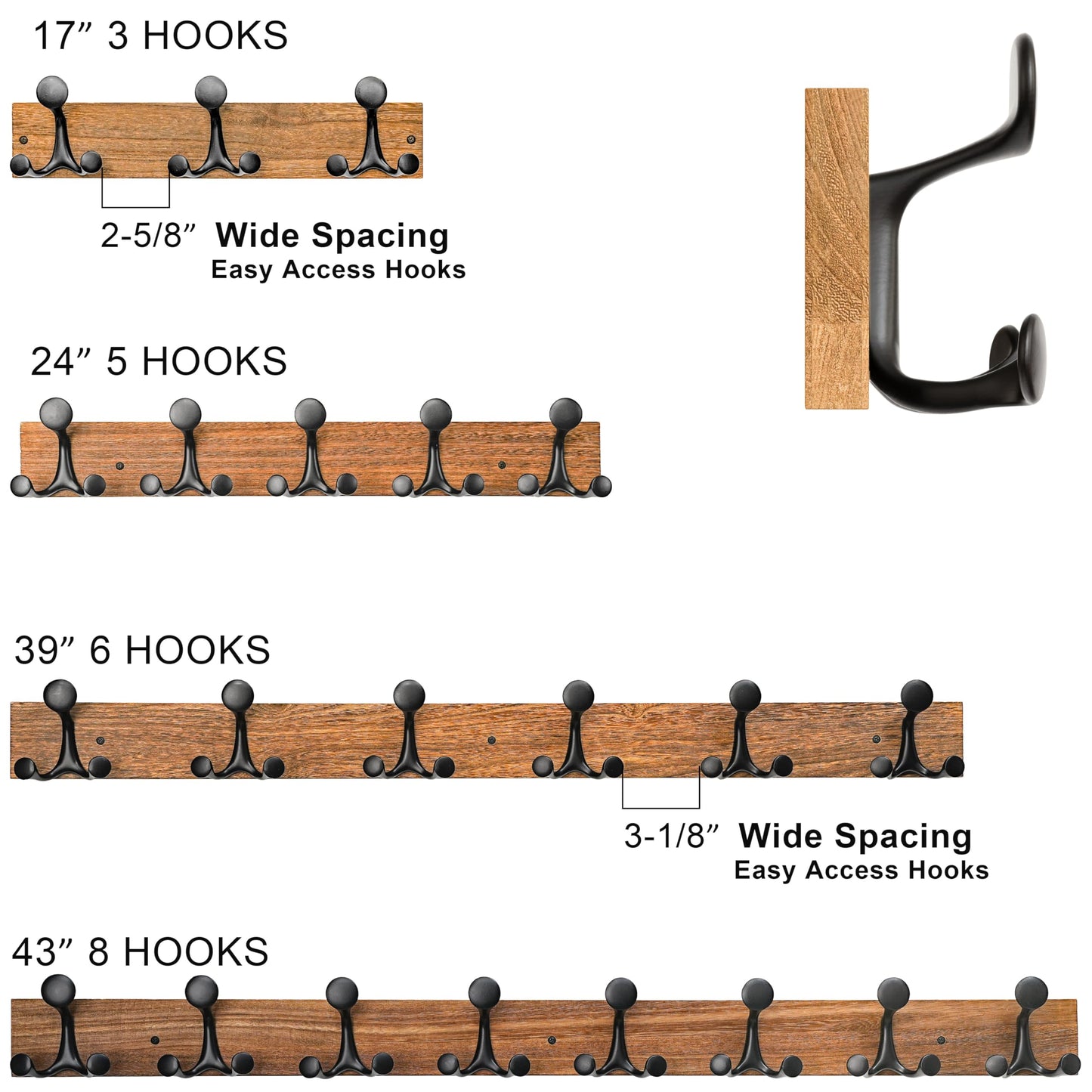 SKOLOO 24-Inch Wood Burnt Coat Rack Wall Mount with 5 Triple Hooks - Ideal for Family Entrances, Classrooms, and Pet Supplies Storage - Perfect Coat Hooks for Wall