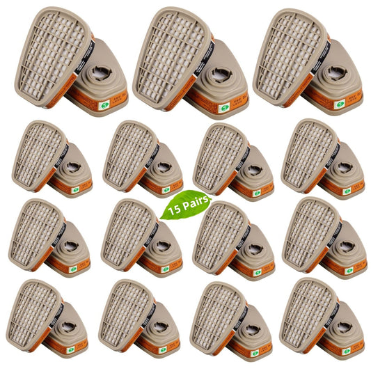 15 Pairs 6001 Filter Cartridges for Respirator Mask, Dust Gas Organic Vapor Activated Carbon 6001 Respirator FiltersCompatible with 6200, 6502, 6800 Respirator