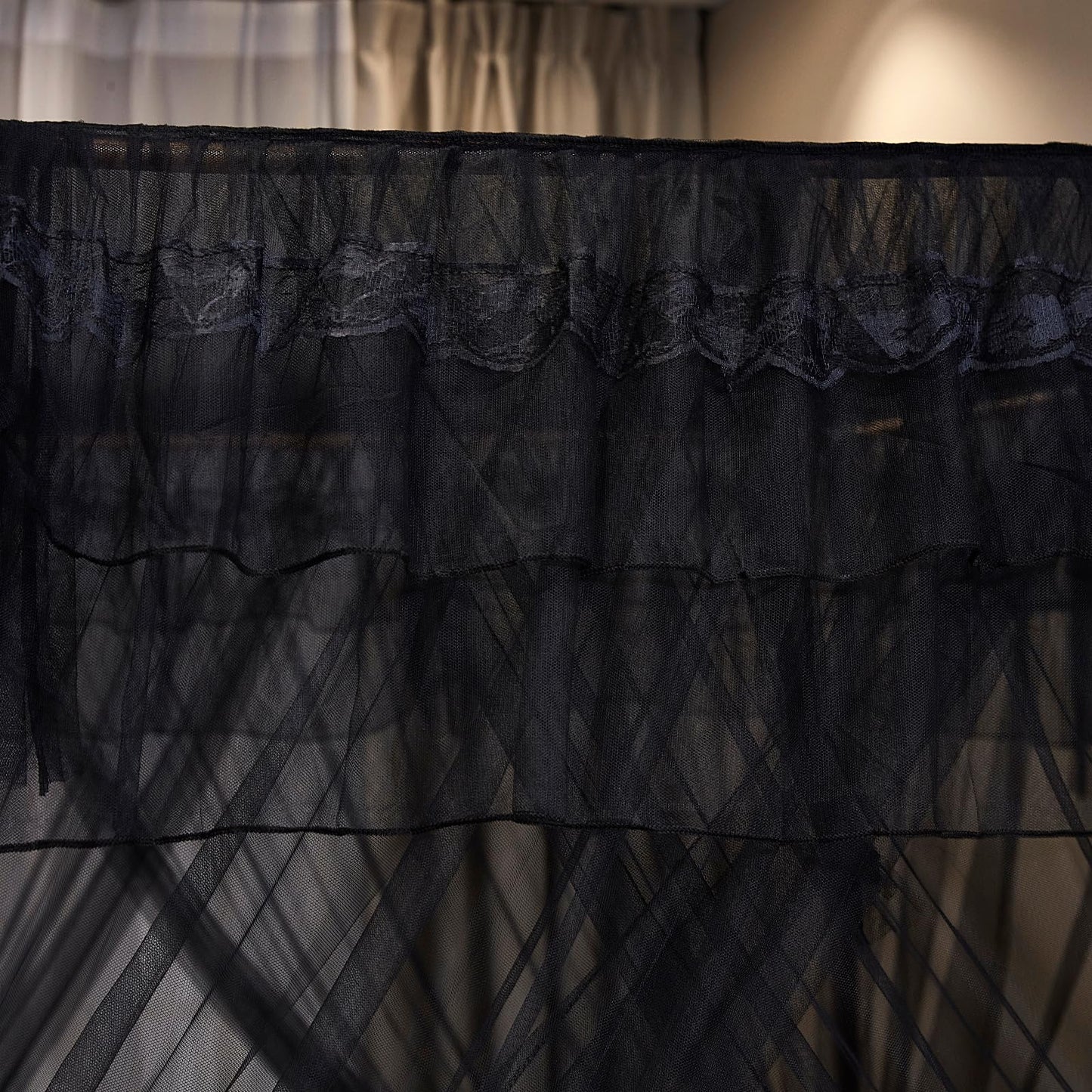 Kertnic Black Canopy Bed Curtains for Girls & Adults, Queen King Bed Canopy Drapes Netting, Practical Mosquito Net for Bed (Queen-64 W*78" L*82"*H)