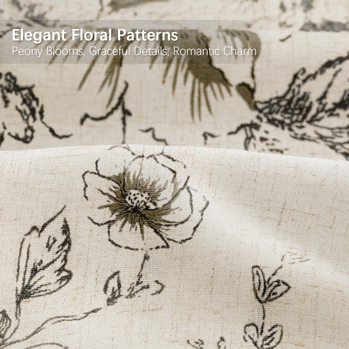 NDDYCU Farmhouse Floral Vintage Shower Curtain, Black Linen Spring Pattern Shower Curtains for Bathroom, Tan Taupe,72x72