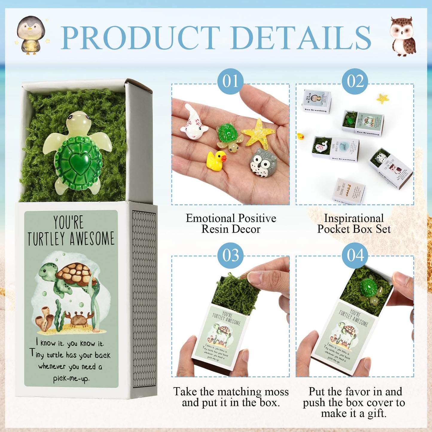 Cinnvoice 100 Set Bulk End of Year Student Gifts from Teacher Graduation Employee Appreciation Gifts Emotional Support Cute Resin Ornaments Positive Desk Pets with Mini Card Box (Duck)