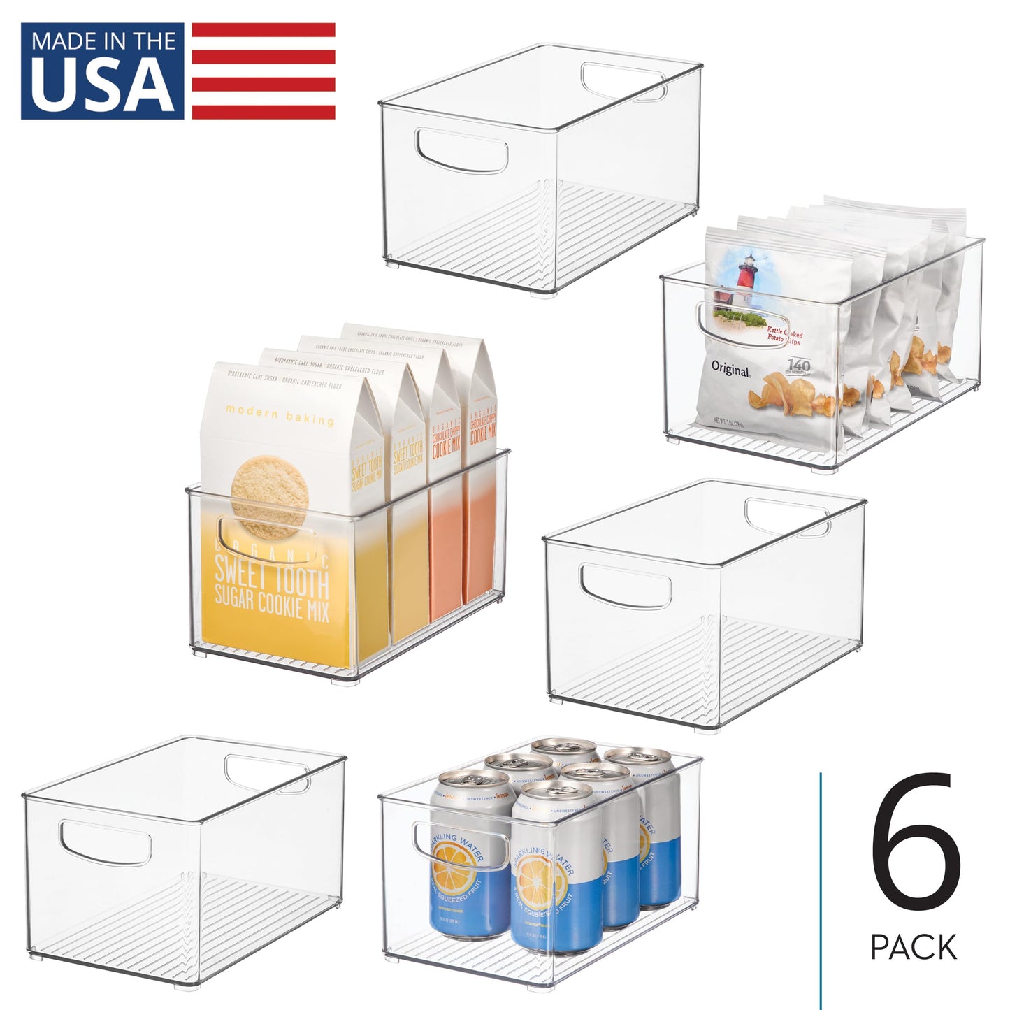 iDesign Stackable Clear Plastic Bin - Kitchen Organizers and Storage for Fridge and Pantry, 6-Pack