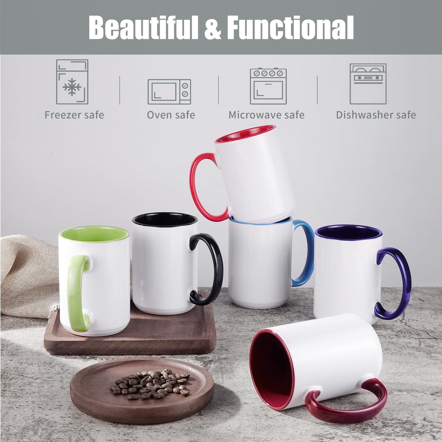 Sublimation Mugs 15 oz Set of 12 Bulk Coffee Mugs with Box Sublimation Blanks Tazas Para Sublimar Coffee Cups 6 White and 6 Black