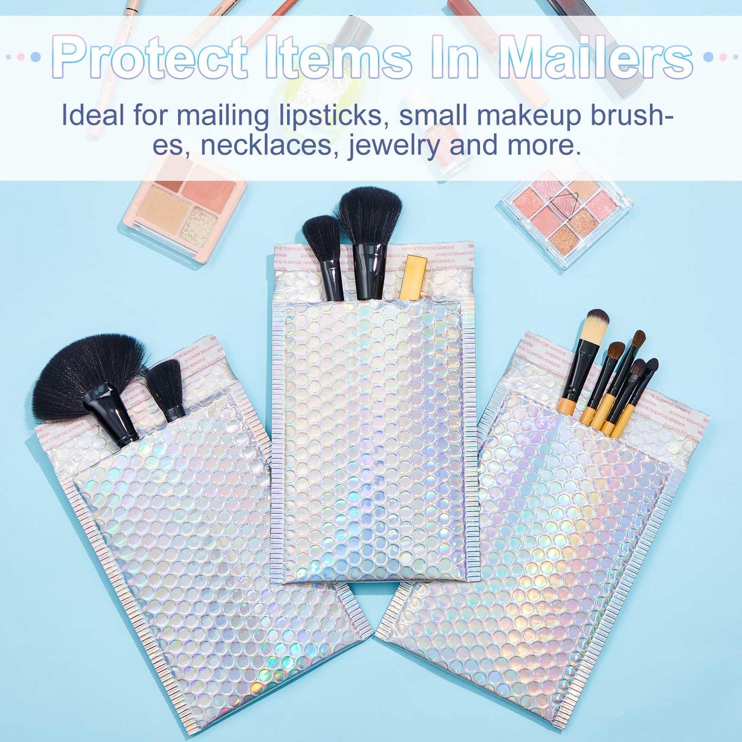 Henoyso 60 Pcs 8 x 11.5 Inch Holographic Bubble Mailers Metallic Bubble Envelopes Waterproof Self Seal Shipping Bags Thick Cushioning Mailers for Makeup Jewelry Small Business Packaging, Rainbow Color