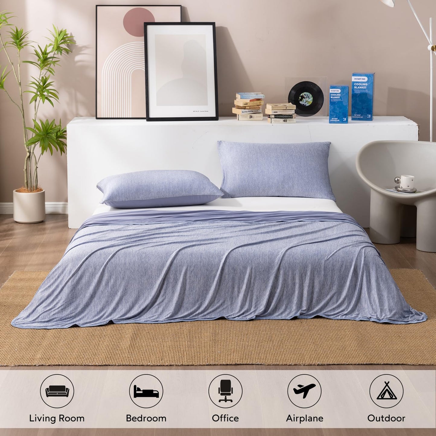 HOMFINE Cooling Blankets for Hot Sleepers - Summer Blanket Thin Lightweight Breathable Soft Double Side Enhanced Cooling for Bed Couch Sofa, Keep Cool for Night Sweats (Blue, 60 x 80 inches)