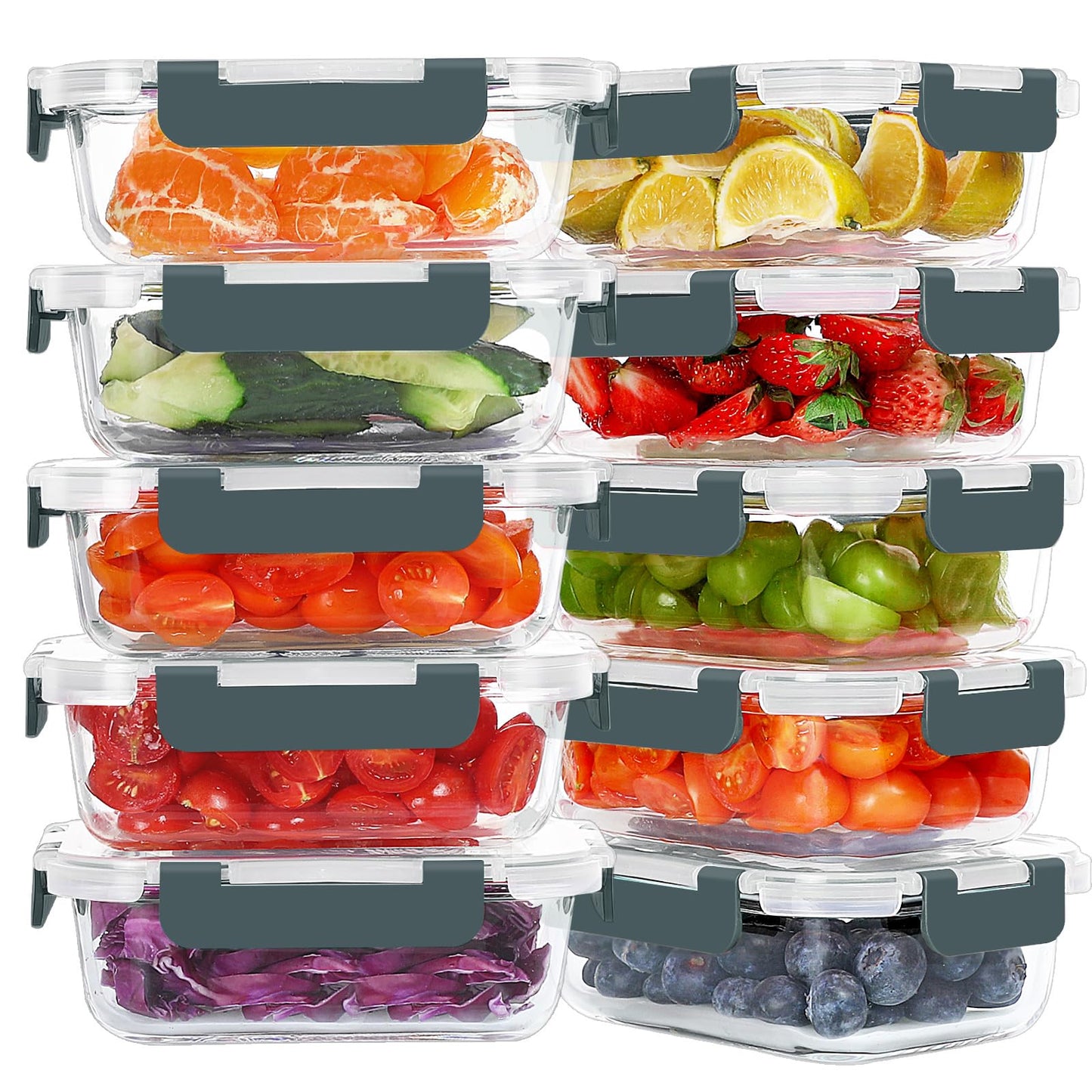 KOMUEE 10 Packs 22 oz Glass Meal Prep Containers, Glass Food Storage Containers with Lids, Airtight Lunch Boxes BPA Free, Microwave and Freezer Safe