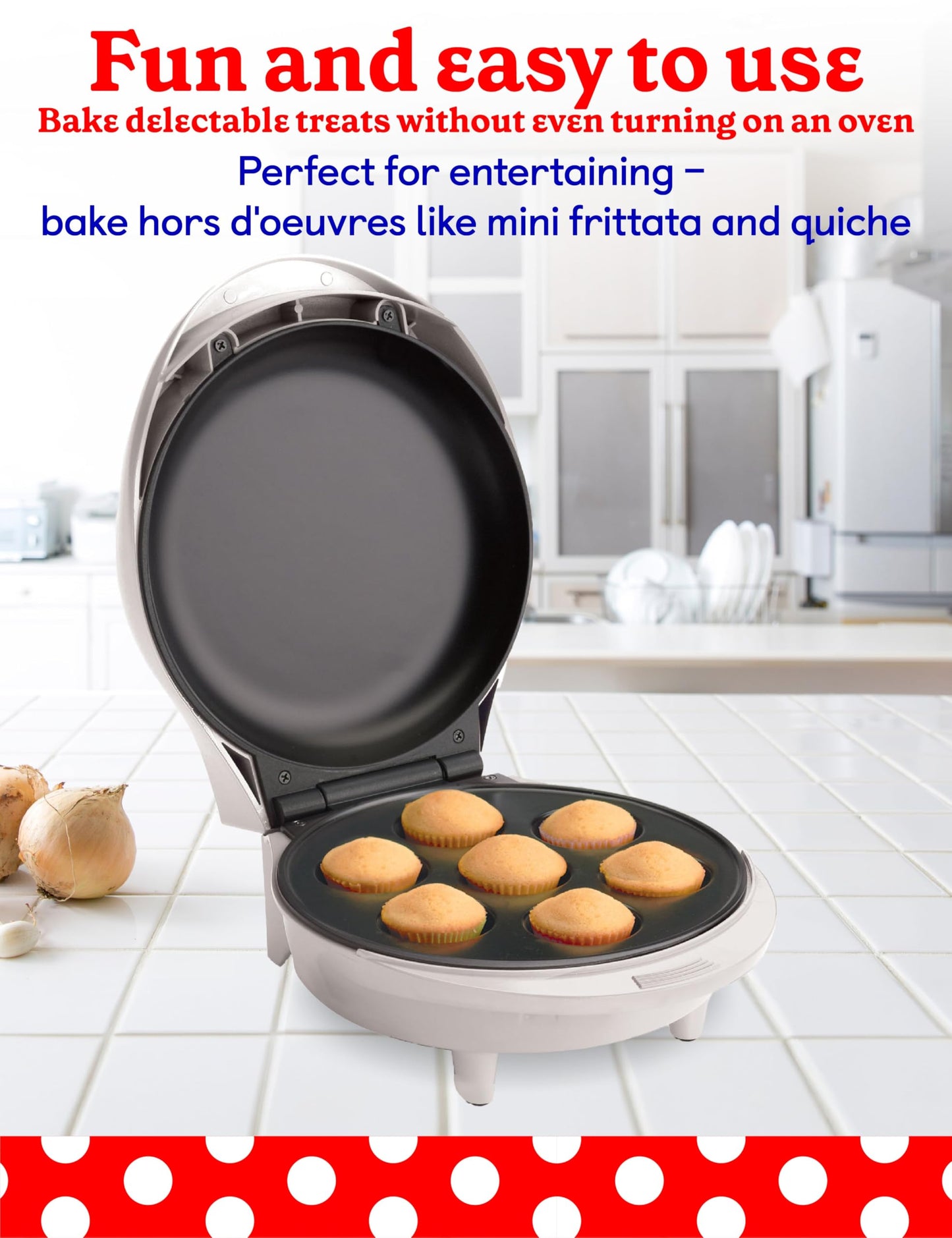 Betty Crocker Mini Cupcake Factory, with Nonstick Surface, Mini Cupcake Machine with Cool Touch Handle & Makes 7 Delicious Cupcakes in Minutes, Pink/White