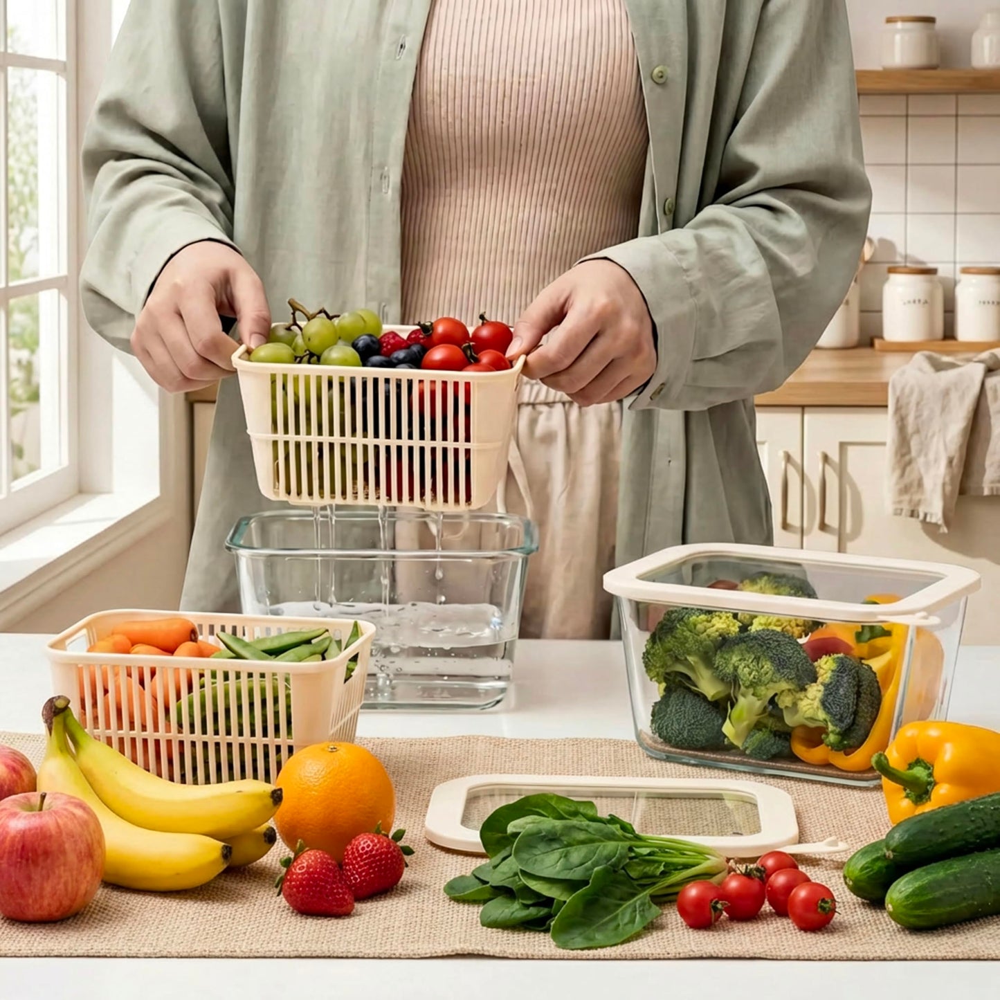 Urban Green Glass Food Storage Containers with Glass Lids, Microwave Safe Food Container Set, Aitight Meal Prep Container Set, BPA Free, 2 extra Colanders, LeakProof, 2 Pack of 60oz