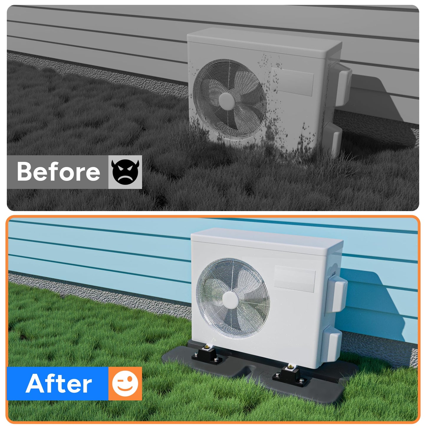 Toutgood Mini Split Pad for Condenser: Ground Base with Anti Vibration Paver Pads for HAVC Accessories-Rubber Isolation Mat for Air Conditioner Outdoor Units Minisplit Heat Pump Systems 34.6"x18.1"x2"