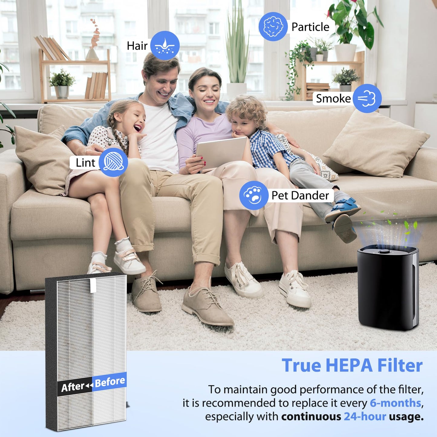 4 Pack F1 Air Filter Replacement Compatible with 3M Filtrete Air Puri-fier Models FAP-T02WA-G1 FAP-T02-F1 FAP-C01-F1 FAP-C01BA-G1 FAP-ST02W and FAP-ST02N, Ture HEPA F1 Filter for Air Puri-fier