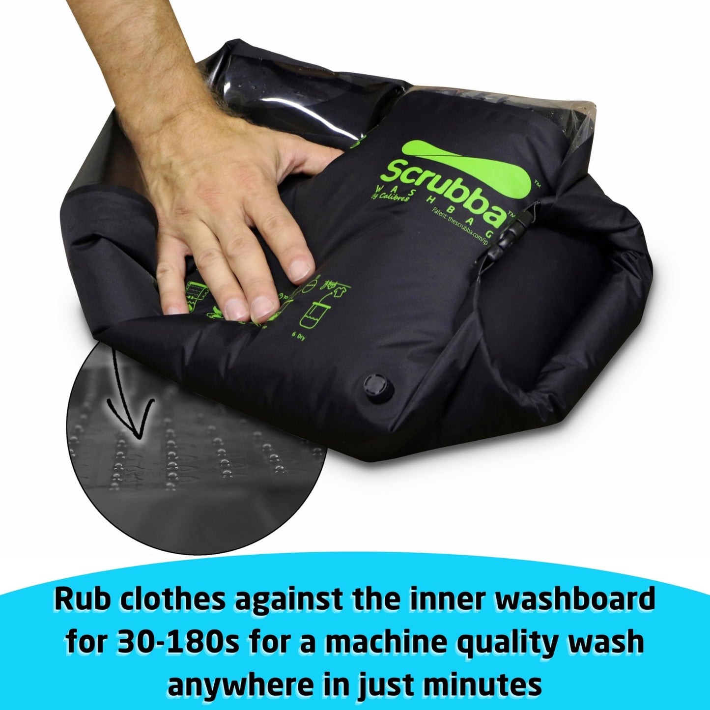 Scrubba Wash Bag - Patented Washboard-in-a-Bag™ Portable Manual Washing Machine for Travel, Camping, Backpacking & Cruise - Pack Light, Wash Clothes Anywhere in Minutes (5.3 oz)