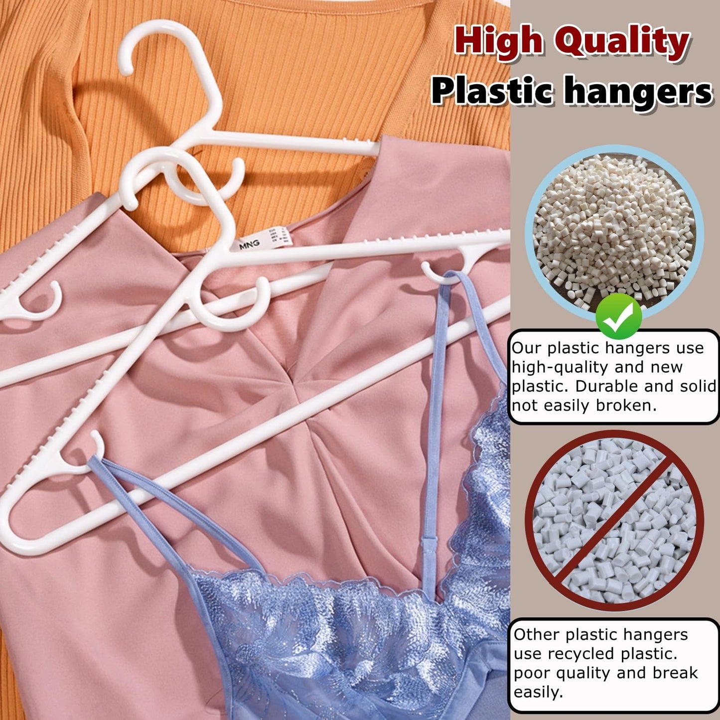 Amber Home 36 Pack Heavy Duty Plastic Hangers, Non-Slip White Clothes Hangers with Pants Bar, Thick Plastic Hangers for Closet Organization, Suit, Shirt, Coat & Jacket