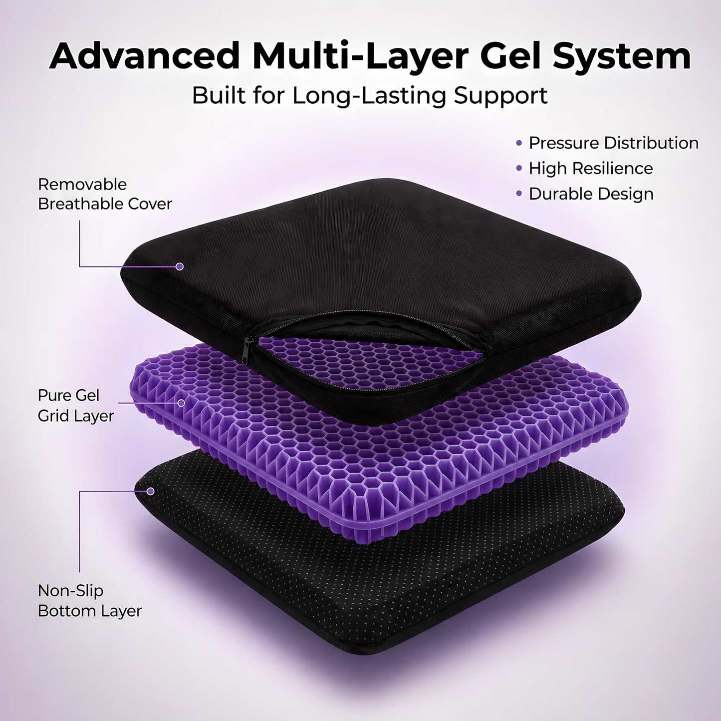 Acaine Extra Thick Large Pure Gel Seat Cushion for Long Sitting, Breathable Comfort Cushion for Back, Sciatica, Tailbone & Hip Pain Relief, Washable Portable Cushion for Office Chair, Car, Wheelchair