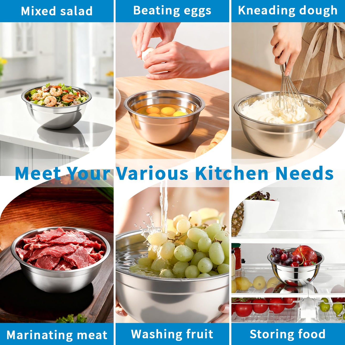 YJSLICT Stainless Steel Mixing Bowls with Lids Set, 7 Pcs Nesting Design Metal Mixing Bowls Salad Bowl for Mixing, Prepping and Serving Food(Size4.5-0.7QT)