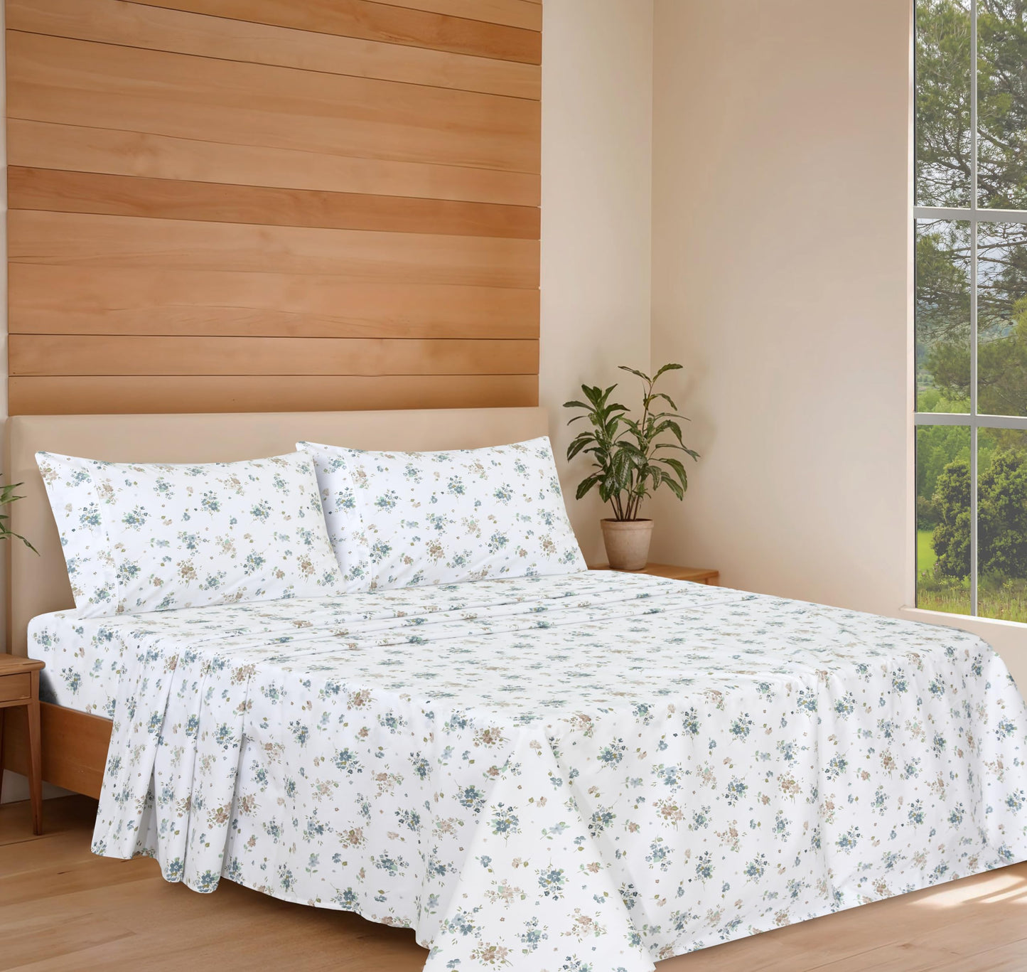 RUVANTI 100% Cotton Organic Percale Sheets Queen Size – Crisp Cooling Bed Sheets for Hot Sleepers, Deep Pocket 15”, Soft Peach Finish, Breathable & Durable Hotel-Style 4 Pcs, Halcyon