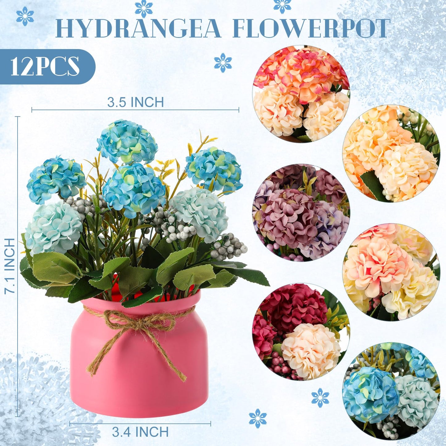 Suncalla 12 Pcs Hydrangea Artificial Flowers in Vase Artificial Hydrangea Potted Small Fake Flowers Table Centerpiece Decoration Arrangement Faux Floral Indoor for Mom Wedding Home Office