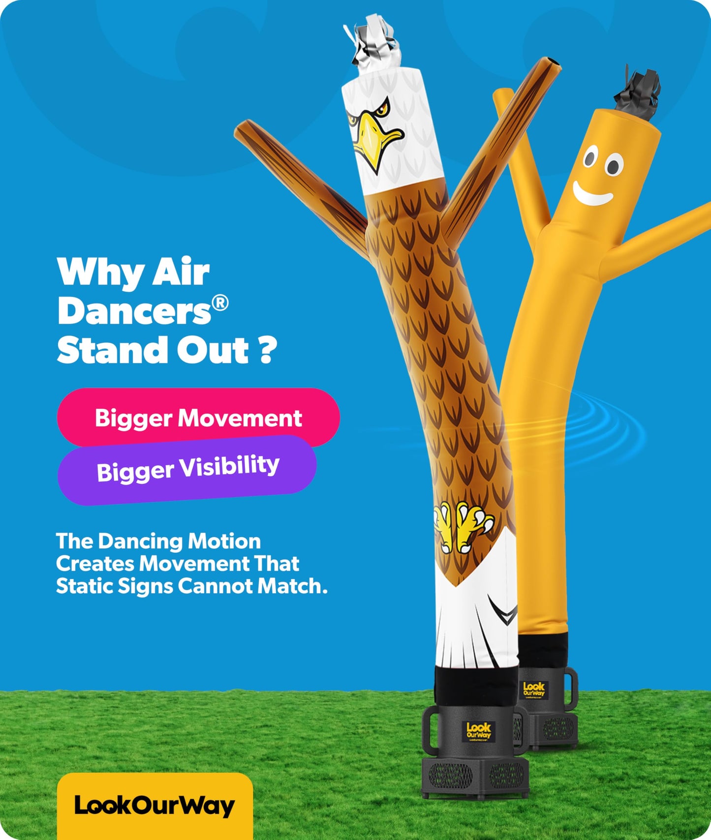 LookOurWay Air Dancers Wacky Waving Inflatable Tube Man Attachment - 6 Feet Tall Advertising Air Dancer Waving Man Inflatable Tube Guy - Blower Not Included - Eagle