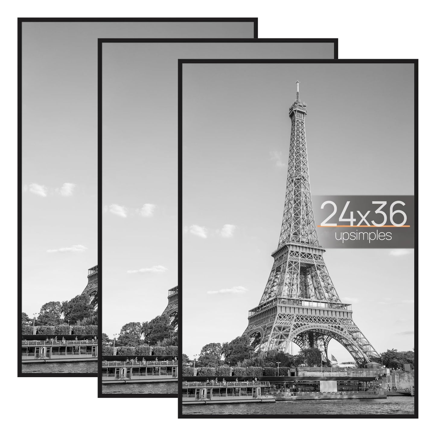 upsimples 24x36 Poster Frame Black 3 Pack, Scratch-Proof Picture Frames 24 x 36 for Photo Gallery - Slide-In Strips, Horizontal or Vertical Wall Mounting