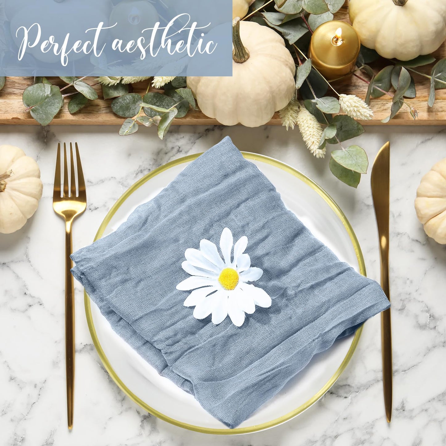 100 Pieces Gauze Cheesecloth Napkins 19.7 x 19.7 Inch Dinner Cloth Napkins with Wrinkled Decorative Cloth Napkins for Home Wedding Rustic Table Decoration (Dusty Blue)
