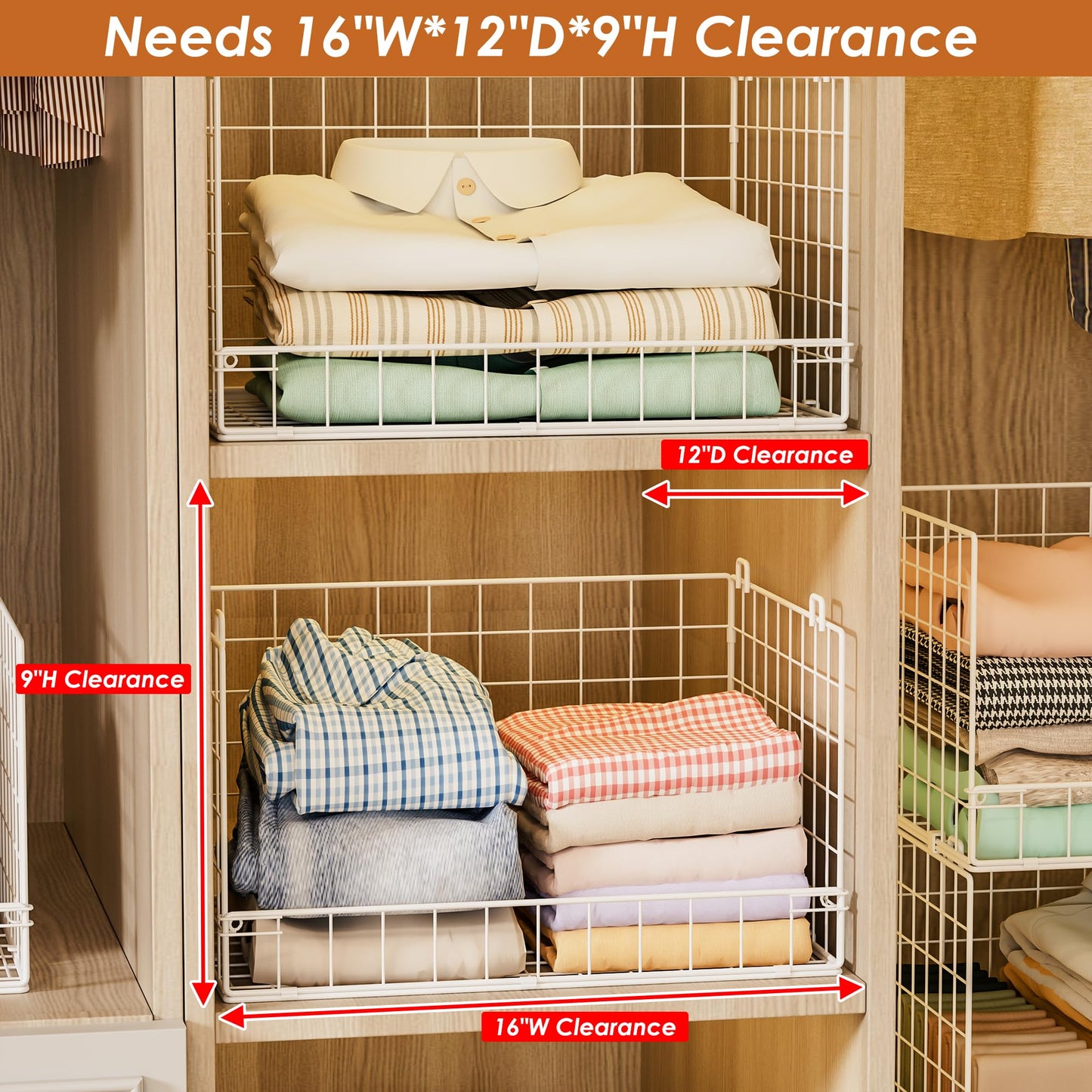 Yociyoga 5-Tier Stackable Closet Organizers and Storage Basket - Foldable Closet Shelf Organizer System, Space-Saving Clothes Storage Bins Drawer Organizer for Wardrobe, White (Patent 30022416)