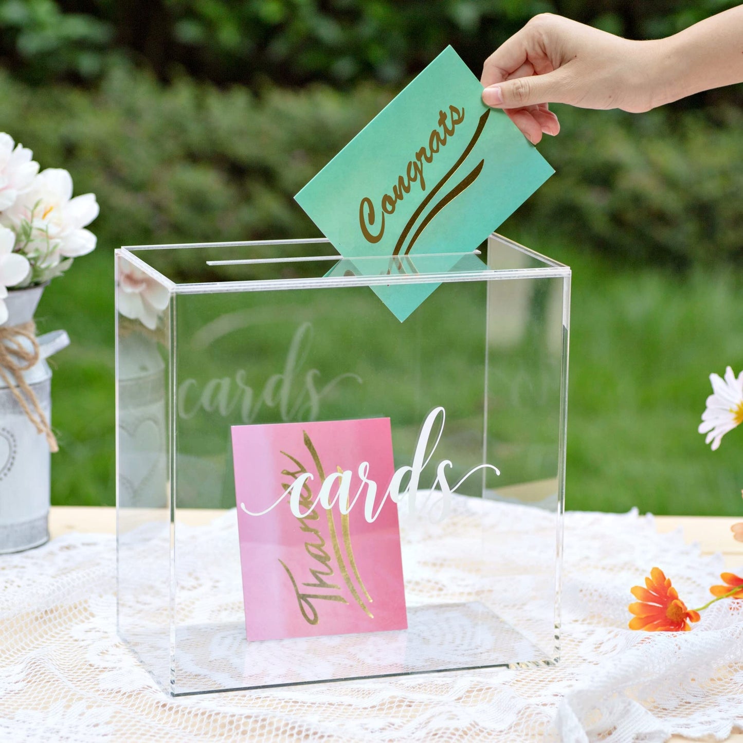 UNIQOOO Clear Acrylic Card Box w/Slot, Thick DIY Wedding Box Blank White Print, Large 10x10x5.5 in, for Reception Decoration Fundraiser Money Box Election Ballot Graduation Keepsake Party Favor