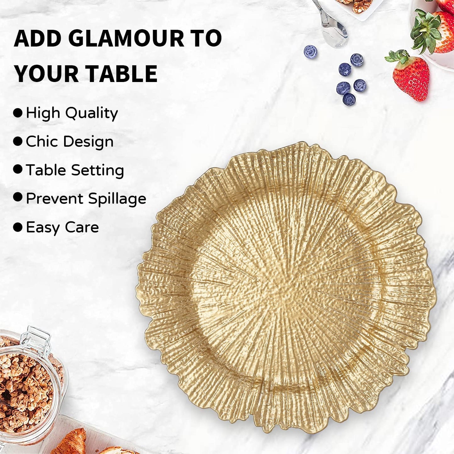 MAONAME Gold Charger Plates Set of 12, Reef Plate Chargers for Dinner Plate, Round Plastic Table Chargers for Thanksgiving, Christmas