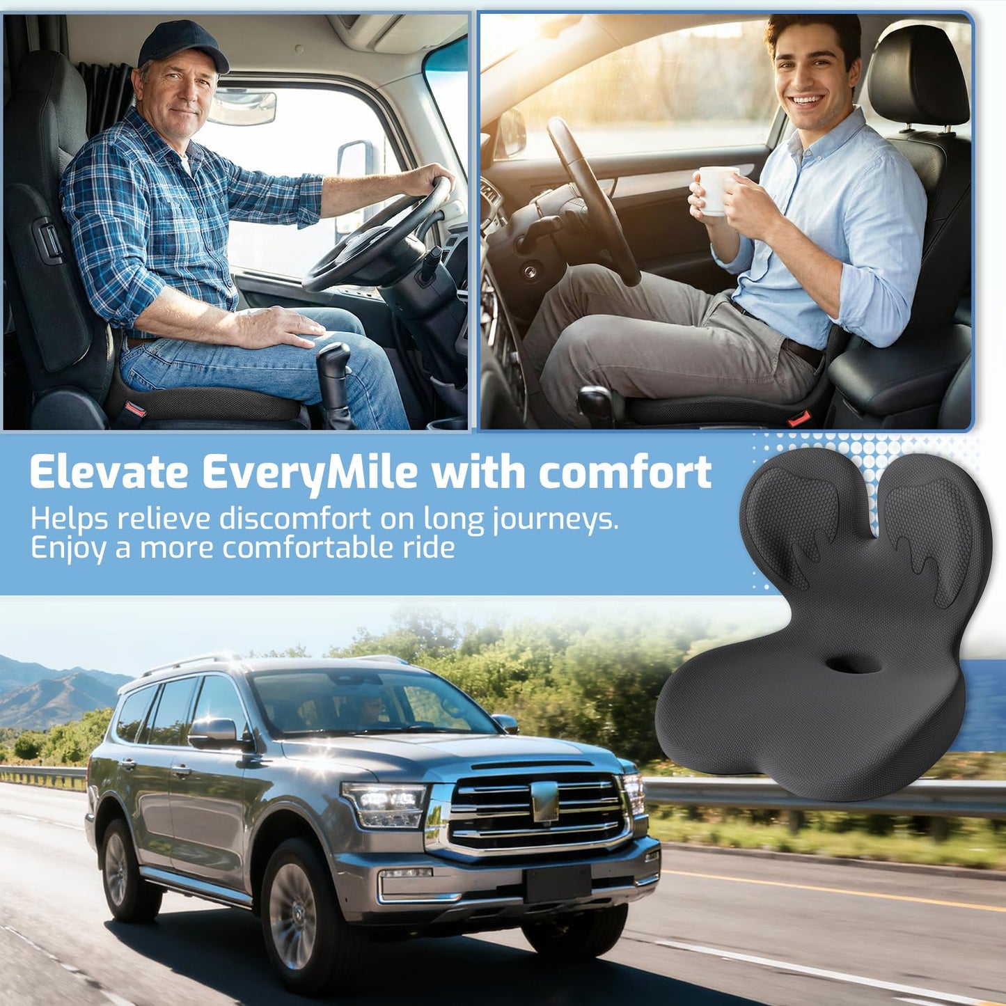 ECONVCE Memory Foam Seat Cushion,Orthopedic Ergonomic Seat Cushions for Tailbone,Sciatica, and Back Pressure Relief,L-Shaped Design & Adjustable Strap,Lumbar Support Pillow for Office,Car,Desk Chair