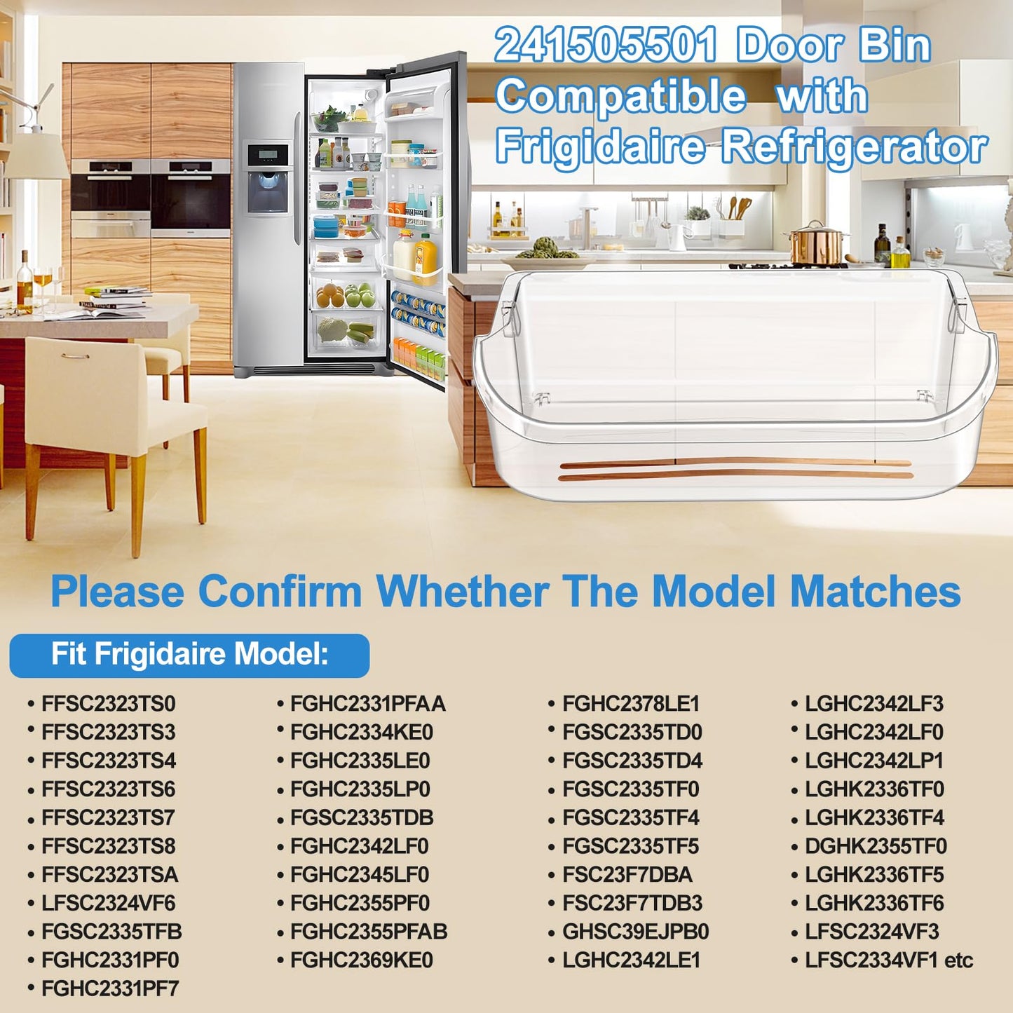 UPGRADED 241505501 Refrigerator Door Bin Compatible with Frigidaire Door Shelf Replacement Parts 241505500 FFSC2323TSA FFSC2323TS0 LFSC2324VF6 FGSC2335TFB FGSC2335TF0 FGSC2335TFA LGHK2336TF0 Door Bin