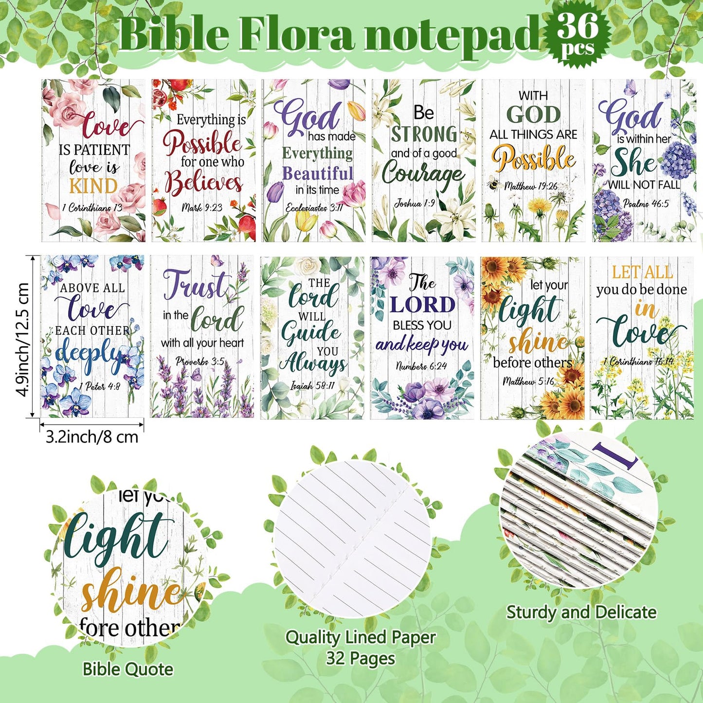 Seajan 108 Pcs Bible Verse Gift Set Bulk, 36 Notepads 36 Pens 36 Bookmarks Scripture Gifts for Church Sunday School VBS Women Men, Christian Party Favors Religious Inspirational Gifts