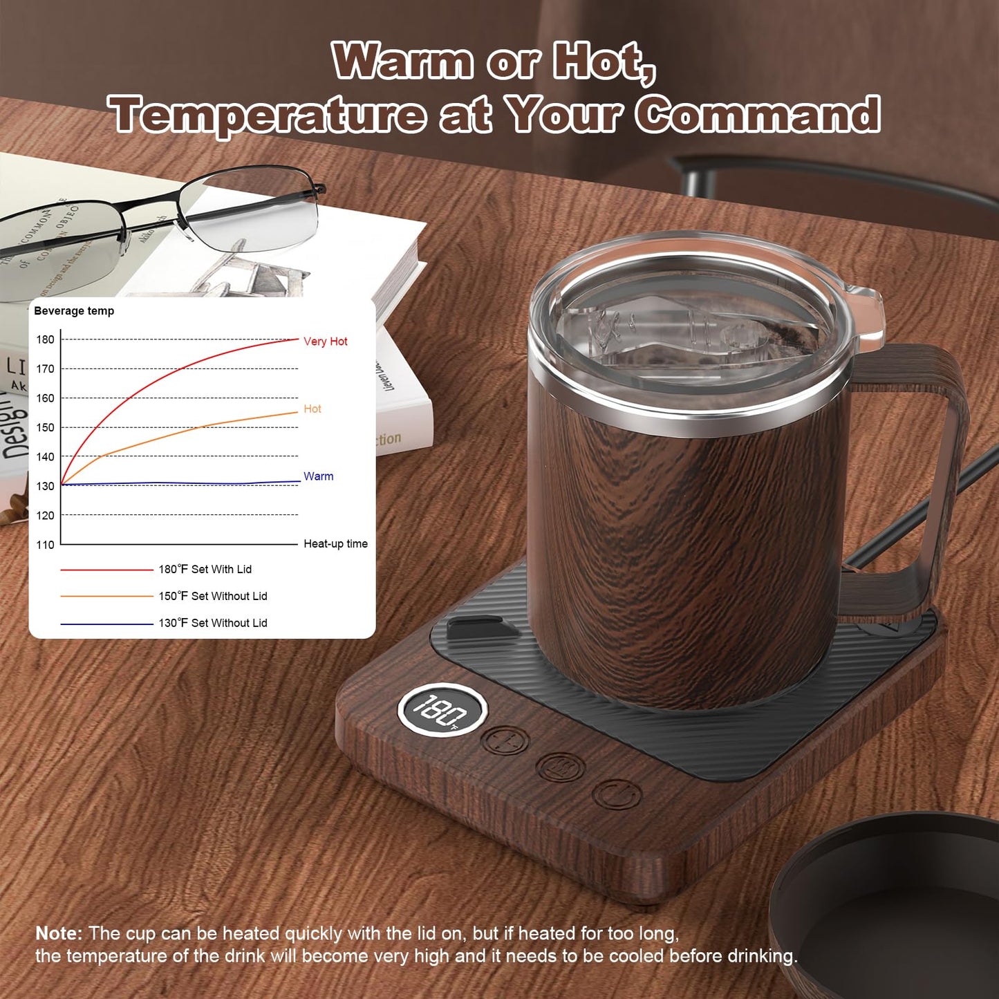 Felibeaco Coffee Mug Warmer & Mug Set for Desk, Smart Coffee Cup Warmer with 16oz Heated Mug, Cup Heater with Auto Shut Off for Office/Home, Coffee Gifts for Men&Women, for mom,Wood