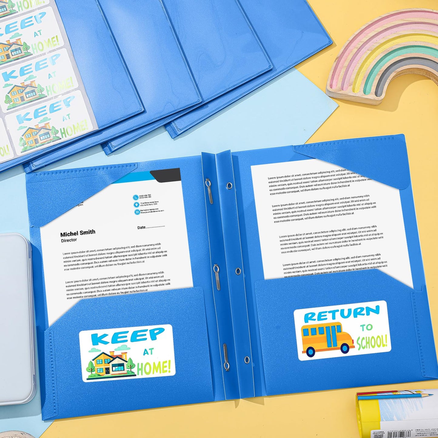 Henoyso 24 Set Take Home Folders with Clear Front Pocket, School-to-Home Communication Folder Bulk for Back to School Classroom, Heavy Duty Plastic Parent-Teacher Homework Folders (Blue)