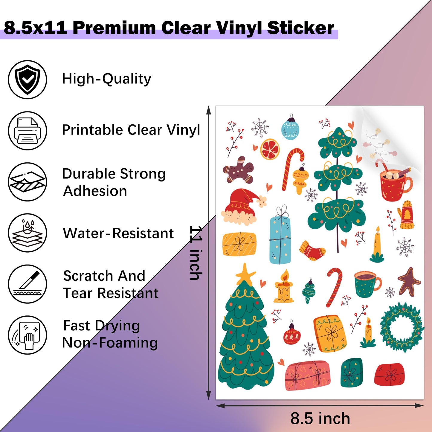 120 Sheets Premium Printable Vinyl Sticker Paper Clear - 8.5x11" for Inkjet Printers, Waterproof Tear Resistant, Dries Quickly, Vivid Colors, Easy to Cut for Cutting Machines, DIY Self-Adhesive Labels