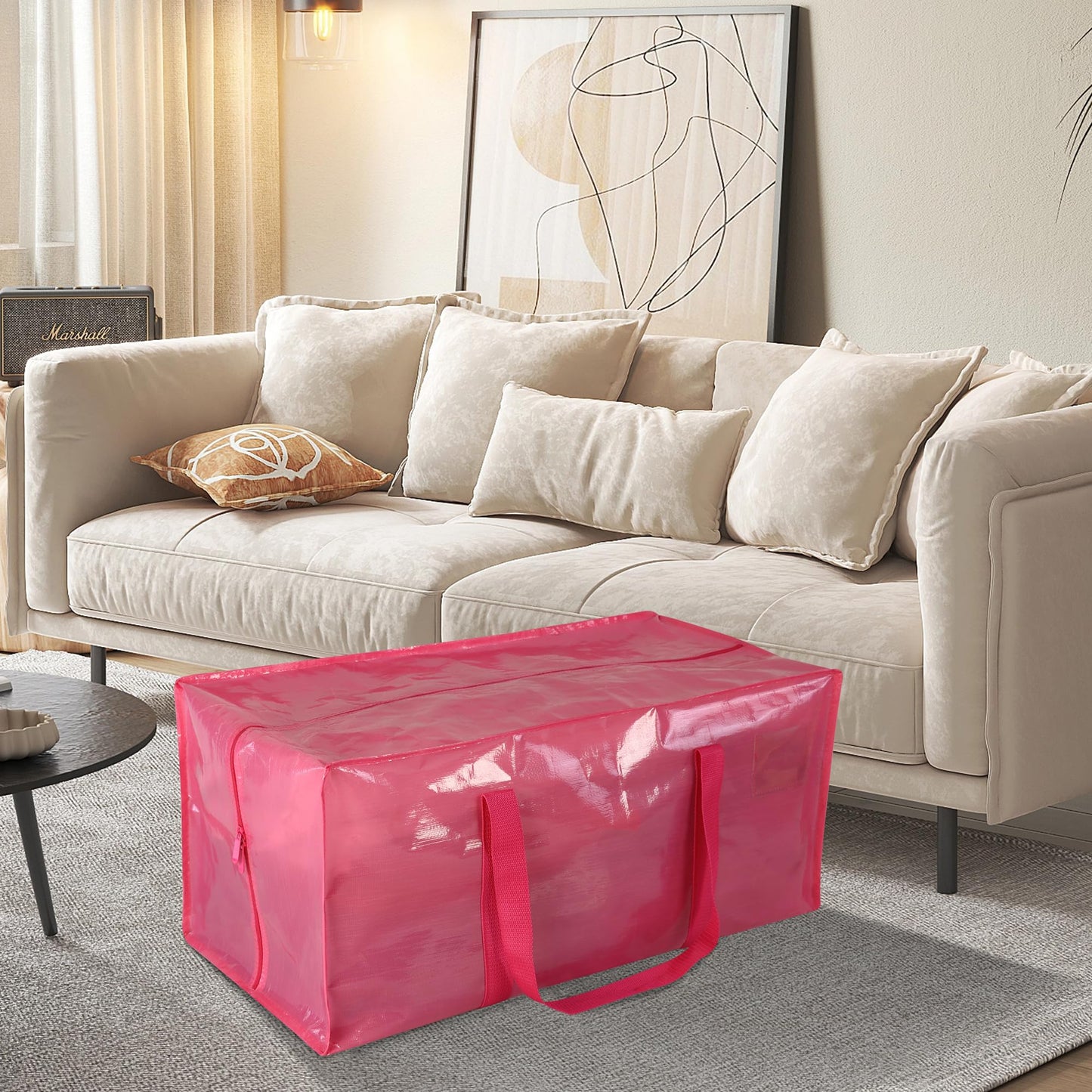 JCBZAMZ Pink 8 Pack Heavy Duty Extra Large Moving Bags with Handles, Waterproof Foldable Storage Bags, Clothing Storage Bags,Packing Moving Bags for College Supplies