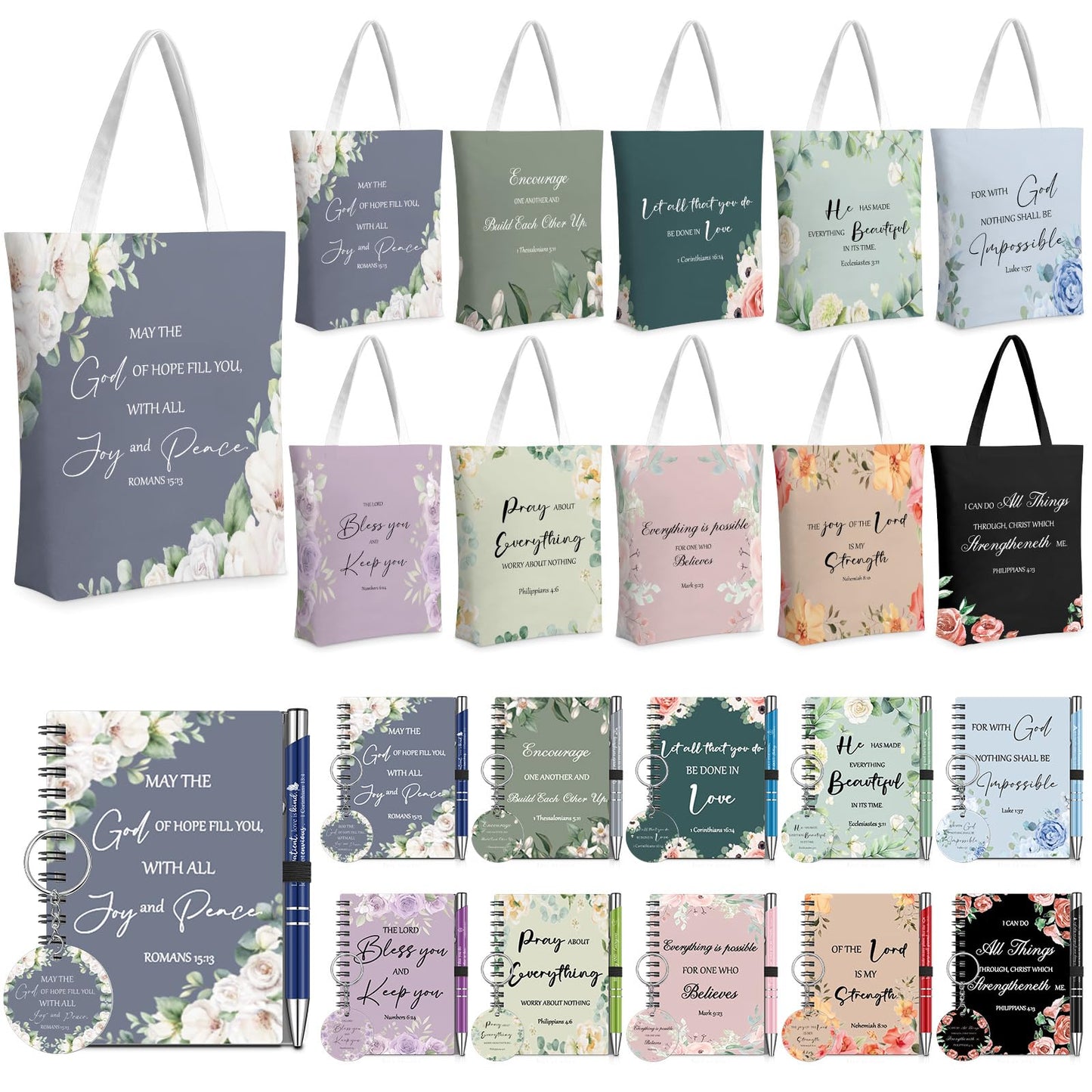 Sayglossy 10 Sets Christian Gifts Bulk Include Christian Tote Bags Scripture Notebooks Bible Verse Pens Keychains Inspirational Religious Church Gifts for Coworkers Employees Sunday Father's Day