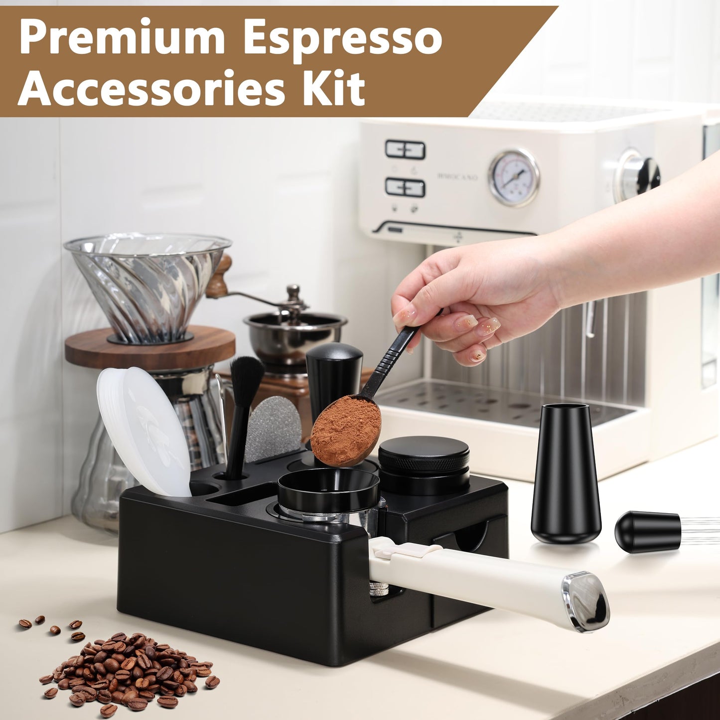 9 Pack Espresso Accessories Kit（Square）,54mm Espresso Tool Kit | Espresso Tamping Station | Coffee Distributor Tamper | WDT Tool | Dosing Funnel | Mother's Day Gift for Espresso Lovers