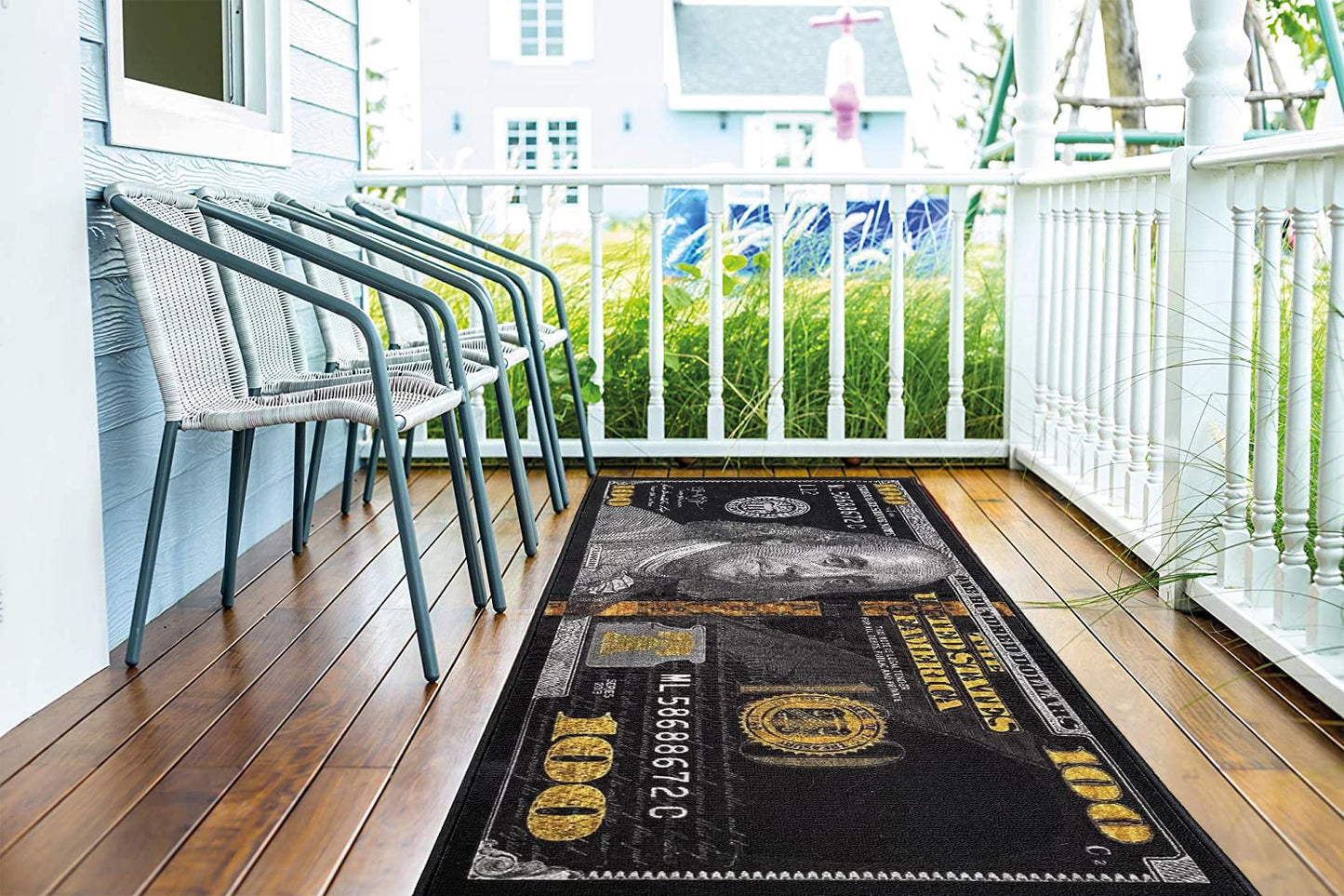 HUAHOO Black Money Rugs 100 Dollar Bill Cool Area Rug Door Mat Runner for Living Room Bedroom Indoor Outdoor Rug (31.5" x 78.7")
