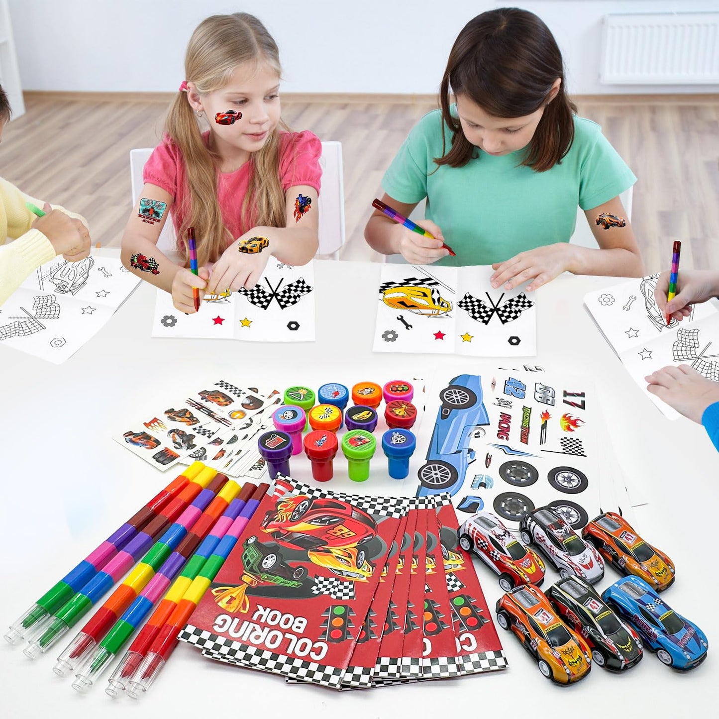 144 Pcs Race Car Coloring Book Bulk,Checkered Flags Racing Party Favors Goodie Bags Fillers, Let's Go Racing Birthday Party Supplies Classroom Reward Prizes Pinata Gift for Race Fans(Race)