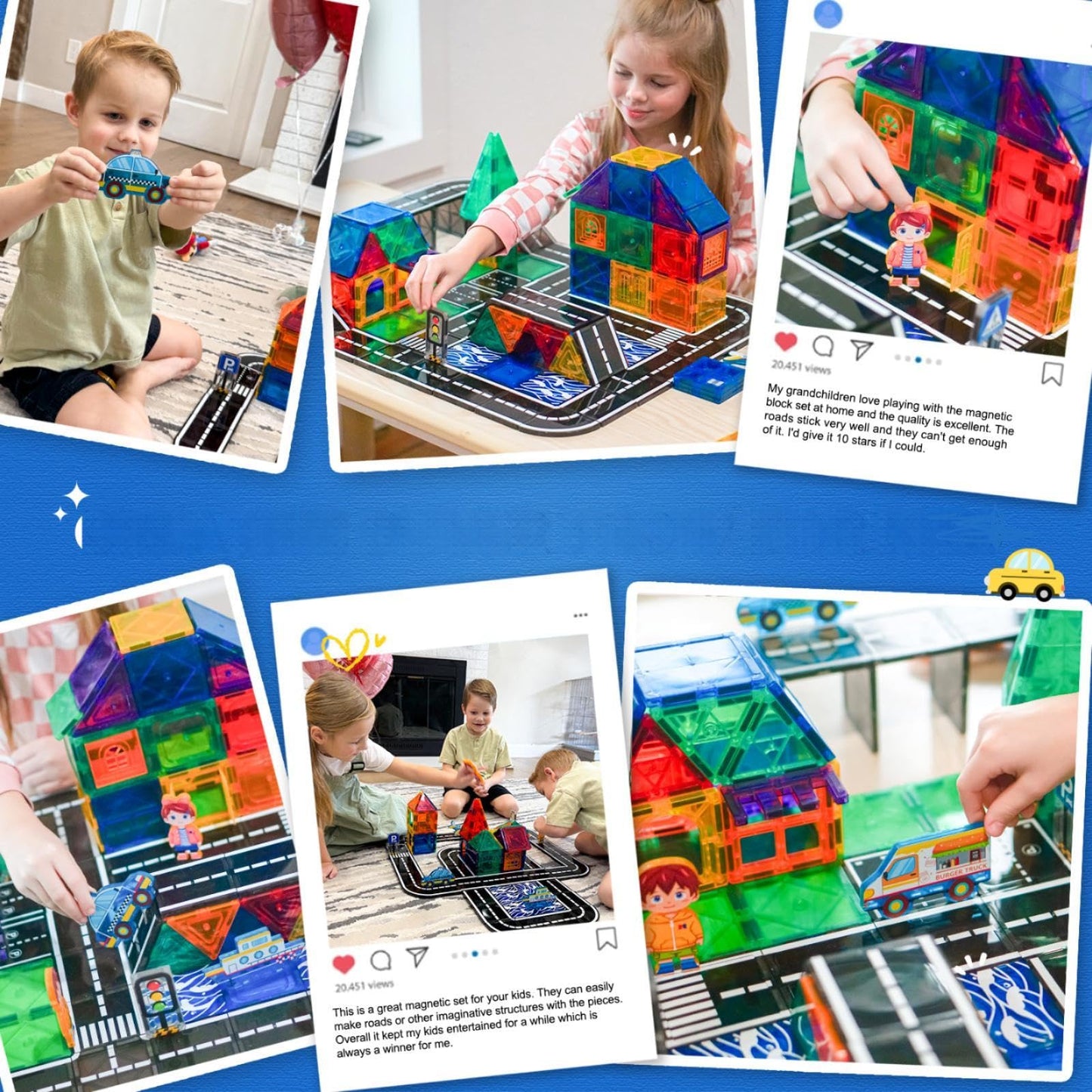 112PCS Magnetic Tiles Road Set with Vibrant Color & Ultra Magnet Strength, City Road Building Blocks Construction Toys for Toddlers Kids Ages 3-12, Creative Gifts STEM Toys for 3+ Years Old Boys Girls