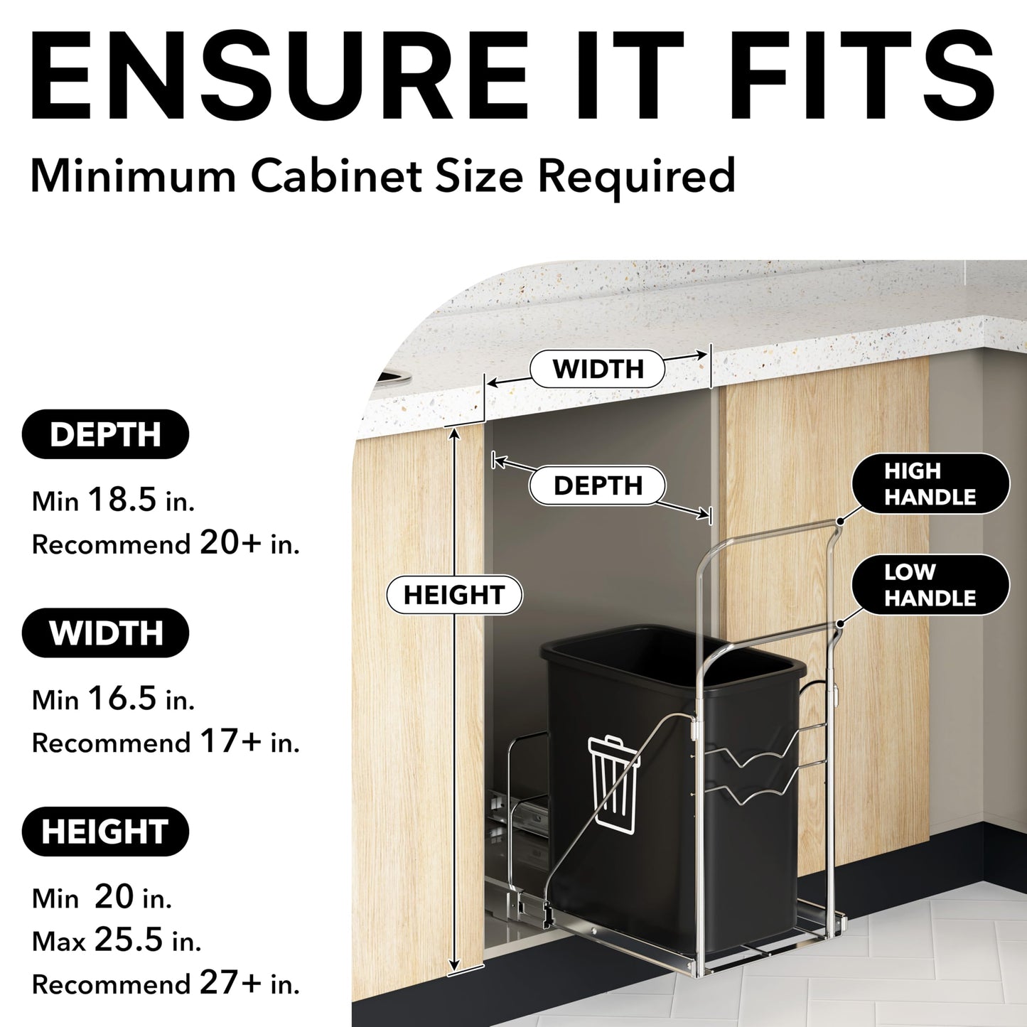 Simple Houseware Pull Out Under Cabinet Sliding Shelf for 7-13 Gallon Trash Can (Trash Can Not Included)