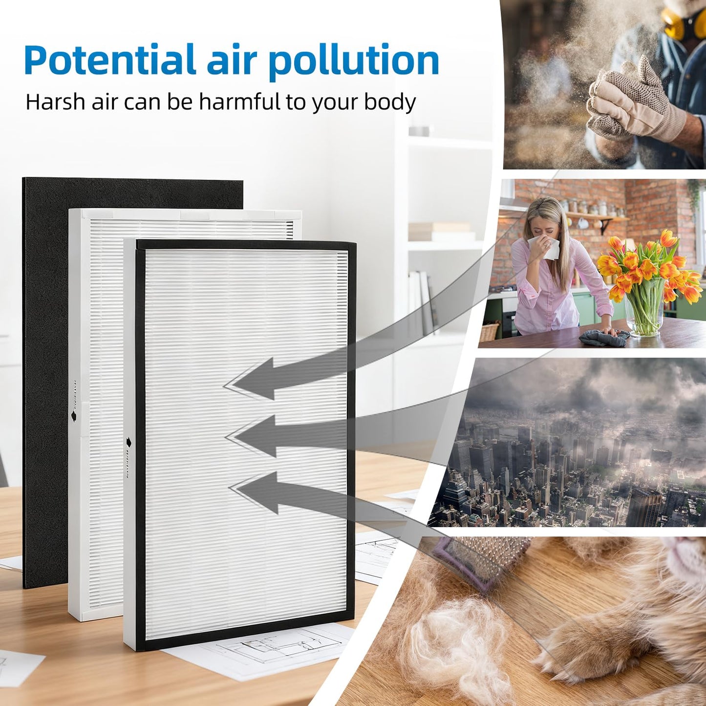 83195 Filter Replacement Compatible with Kenmore 83254 83396 85254 F-K3 Air Purifiers,1 High - Efficiency Filter + 4 Activated Carbon Pre-Filters