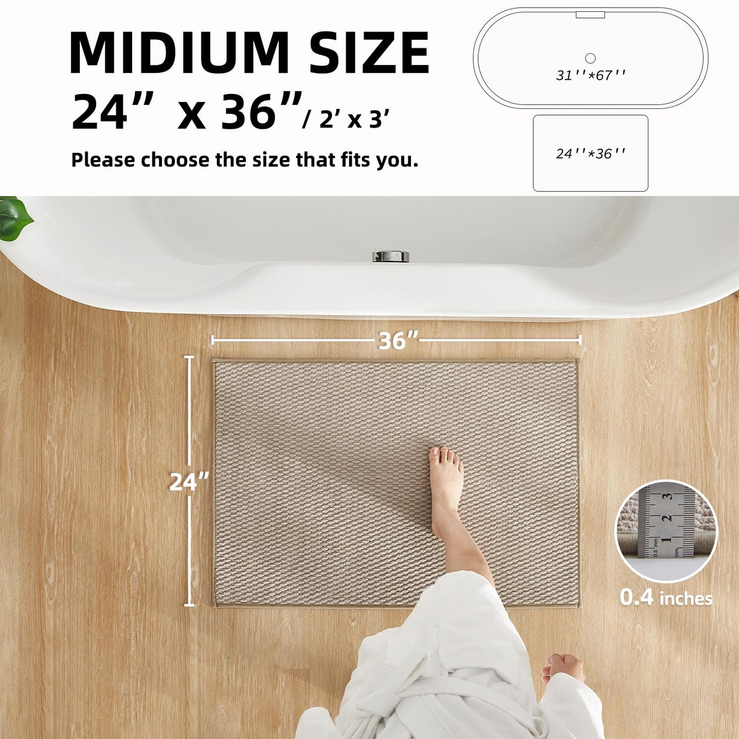 TYUU Bathroom Rugs Non Slip Washable, Super Absorbent Thin Bath Mat Quick Dry Low Pile Bathroom Rug, Beige 24"x36"