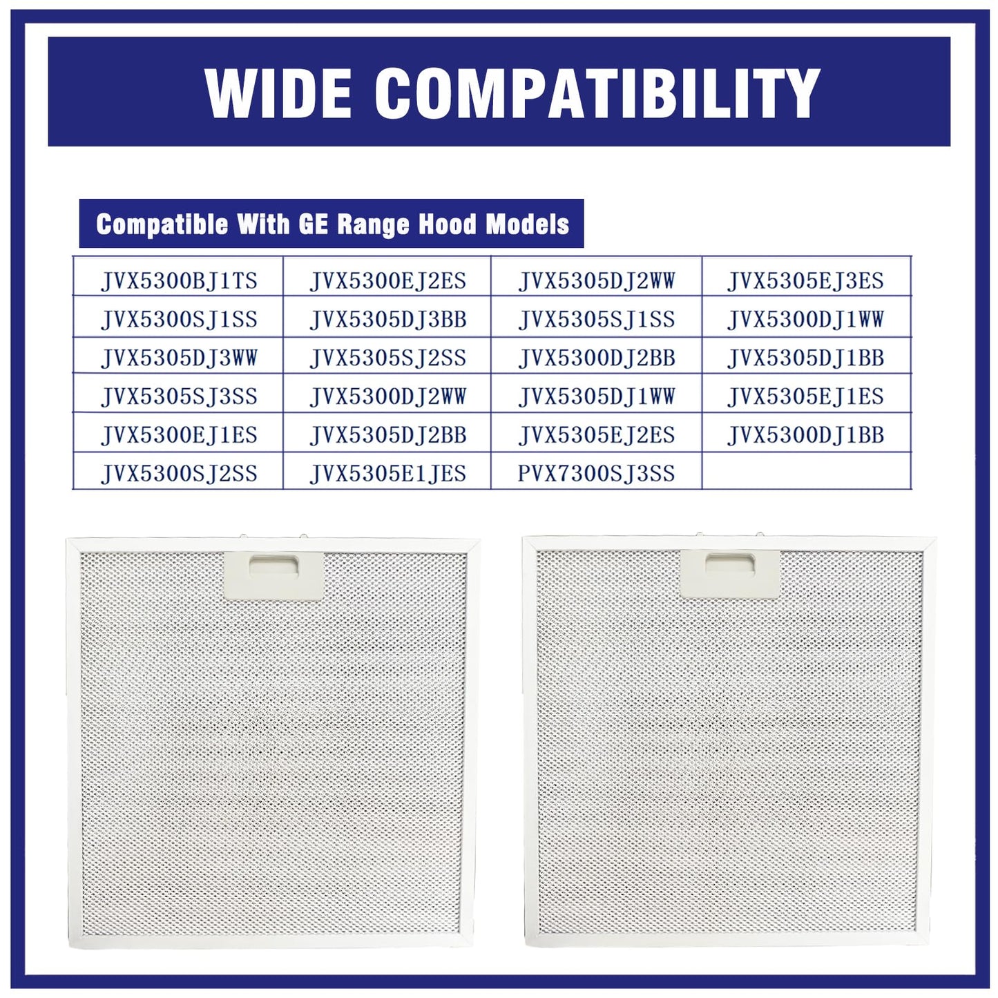 2 Pcs WB02X27207 Range Hood Grease Filter Mesh Fit for GE JVX5300BJ1TS JVX5300DJ1WW JVX5300DJ1BB, Replace 4463981 AP6039217 PS11771771 EAP11771771 (13.75''x13.75'')