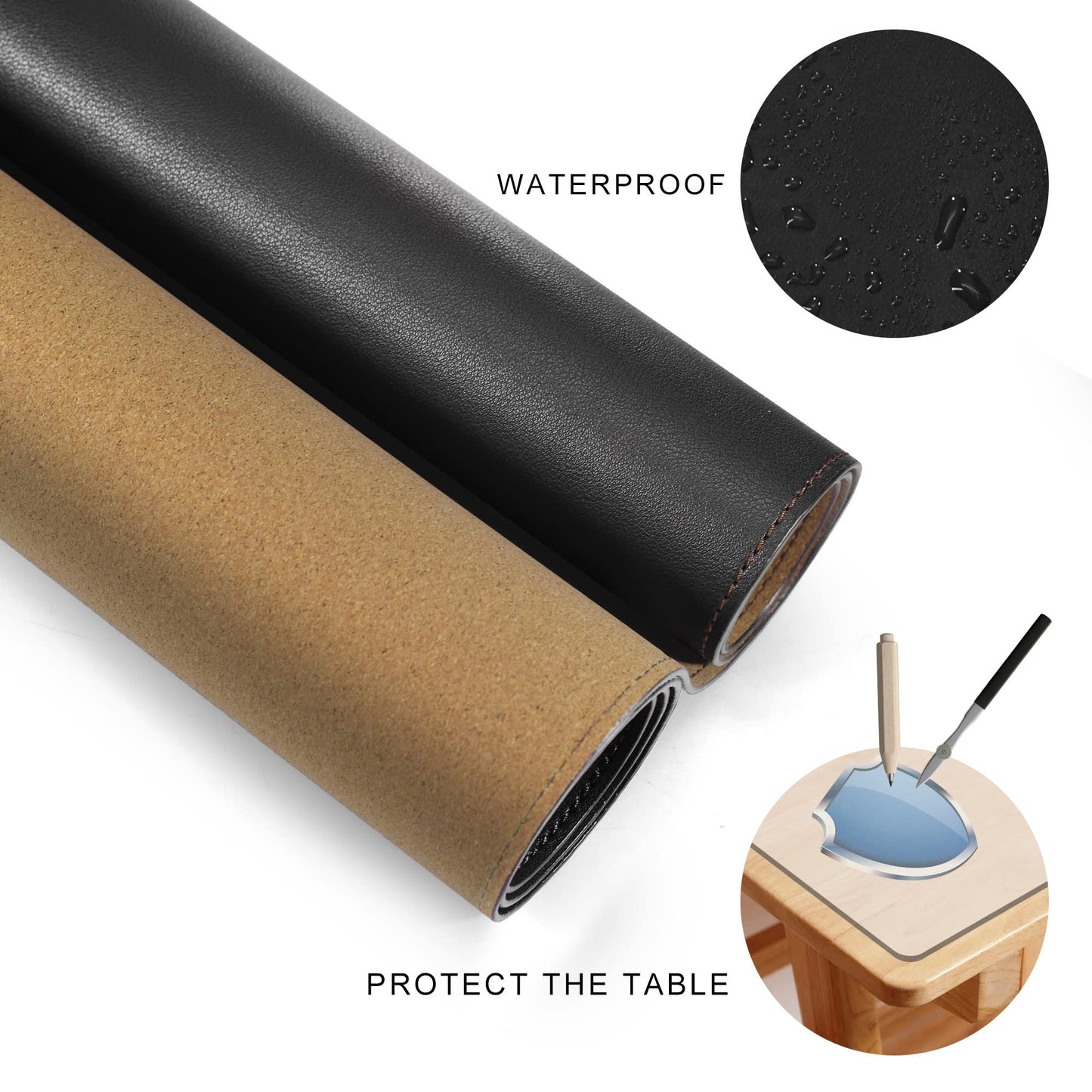 MAIDERN Cork & Leather Desk Mat, 63' x 23.6' Large XXL, Full Size Reversible Desk Pad Protector for Gaming & Home Office (Black)