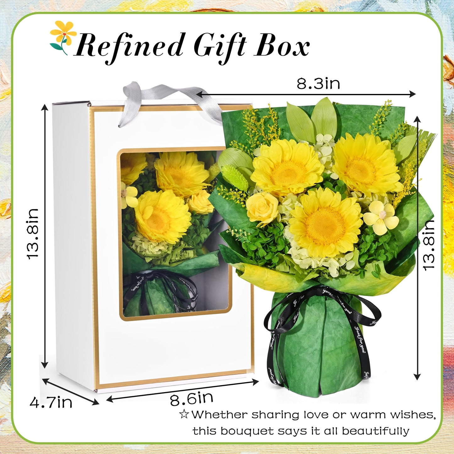Waipfaru Preserved Flowers for Delivery Prime, Fresh Sunflower Bouquet with Gift Box, Forever Flowers for Women Mothers Day Birthday