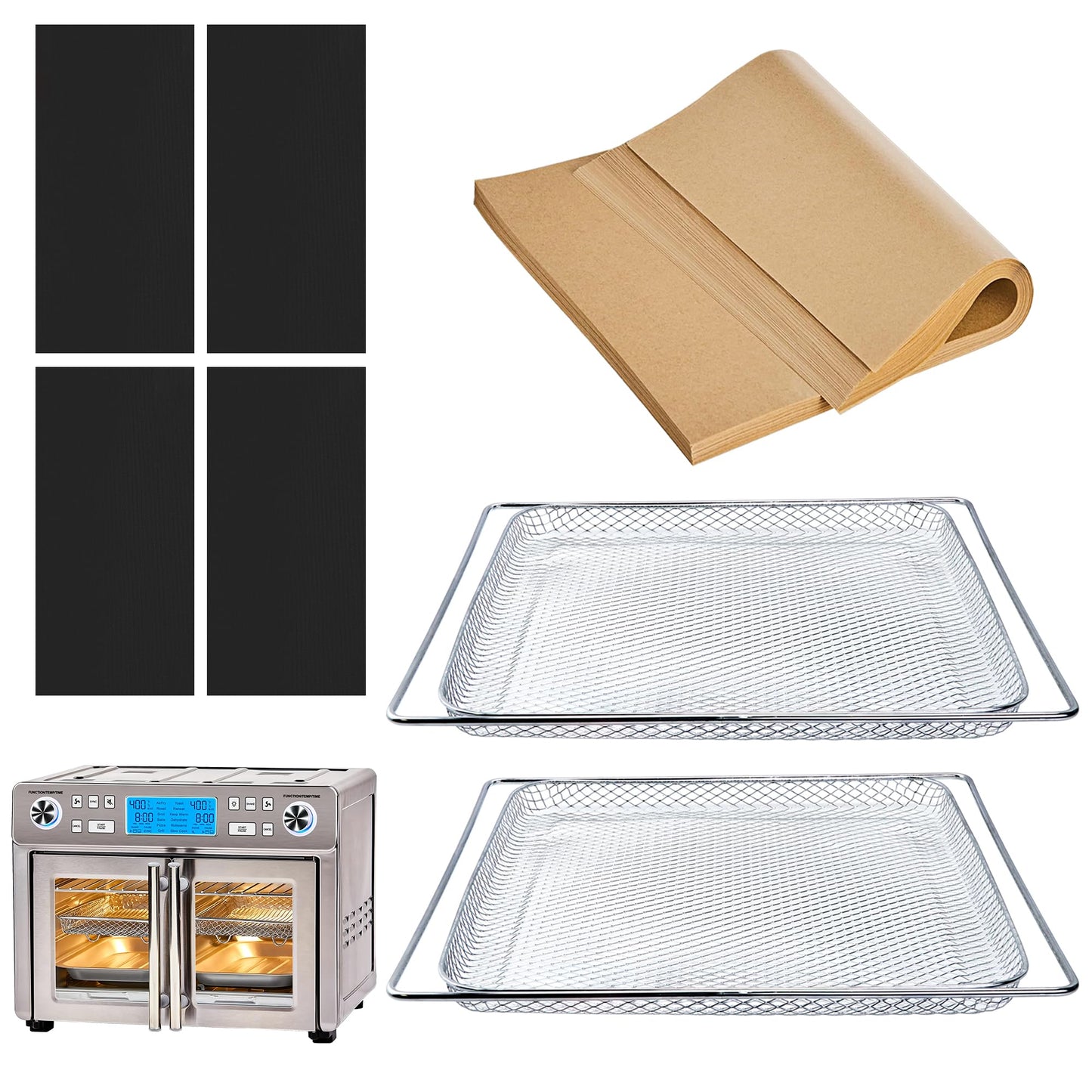 Air Fryer Accessories for Emeril Lagasse Dual Zone 25QT, Emeril Lagasse Air Fryer Basket for Oven with 100 Pcs Disposable Parchment Paper Sheets, 4 Pcs Reusable Teflon Mat