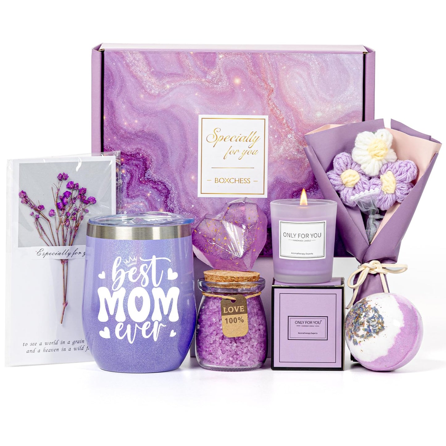 Mothers Day Gifts for Mom, Mom Birthday Gift Ideas Box from Daughter Son, Mommy to be After Birth, Best Mom Ever Tumbler Set Get Well Soon Self Care 7pcs Basket for Christmas, Thanksgiving